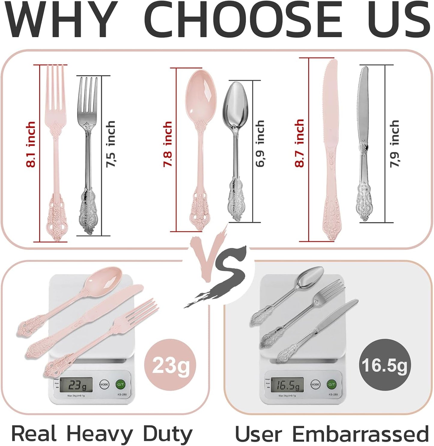 WDF 120 Pieces Heavy Duty Pink Plastic Silverware - Pink Plastic Cutlery Set - Disposable Pink Utensils - Disposable Flatware Includes 40 Forks, 40 Spoons, 40 Knives for Party, Wedding