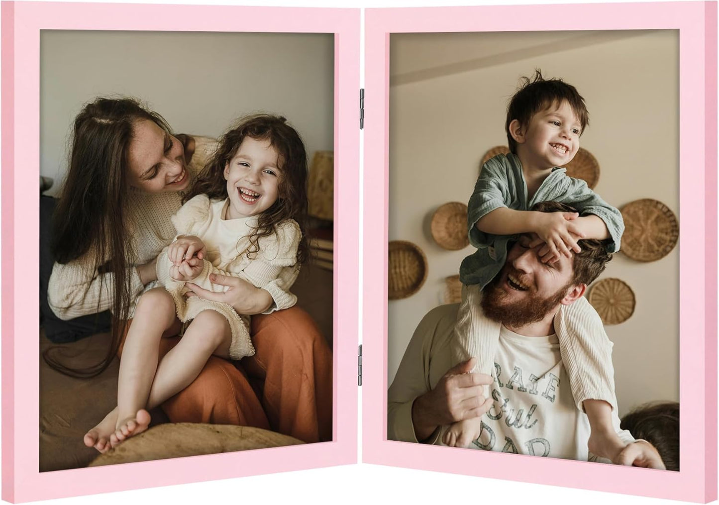 decorUhome Double 8X10 Picture Frame Vertical, Engineered Wood Bifold Photo Frame with Plexiglass for Tabletop Display, 8X10, Pink