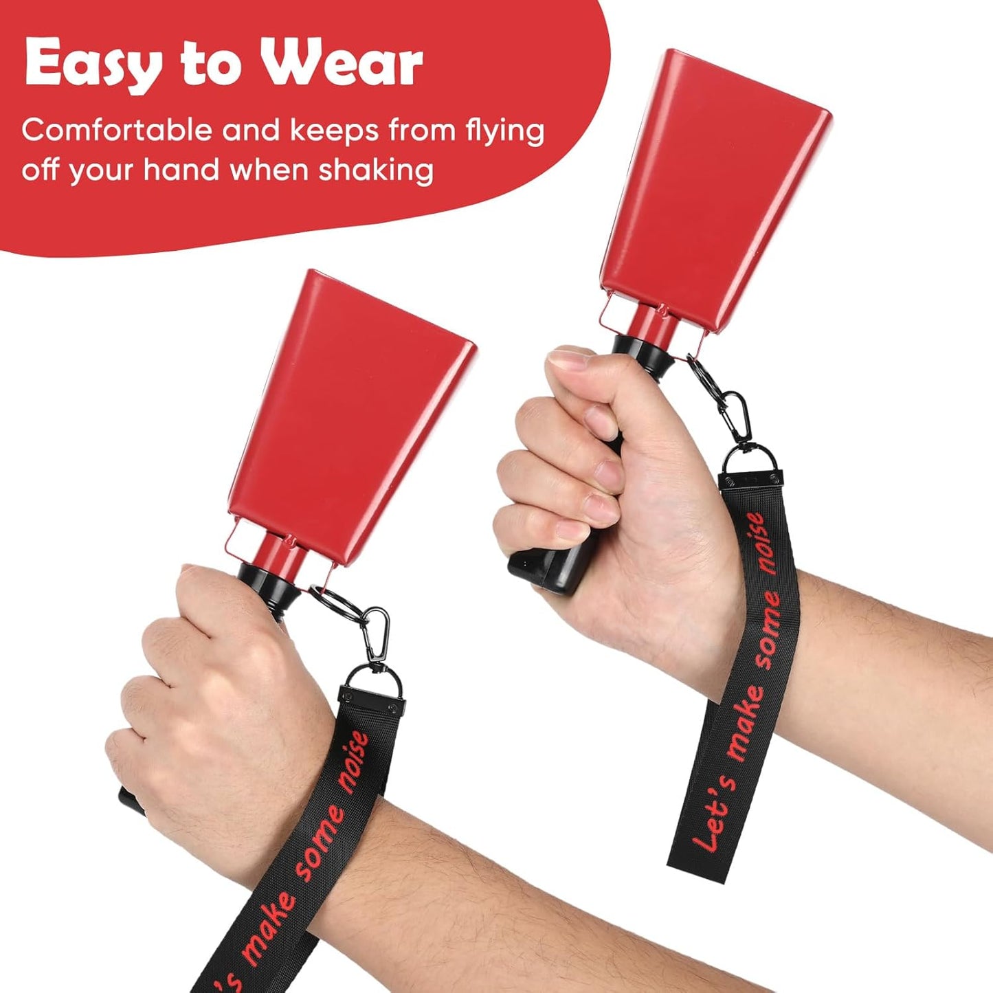 Cow Bells Noise Makers with Handle: Cowbells Hand Percussion for Sporting Events with Wrist Strap - 2pcs 8 Inch Large Loud Cheering Bell for Football Games Graduation (Red)