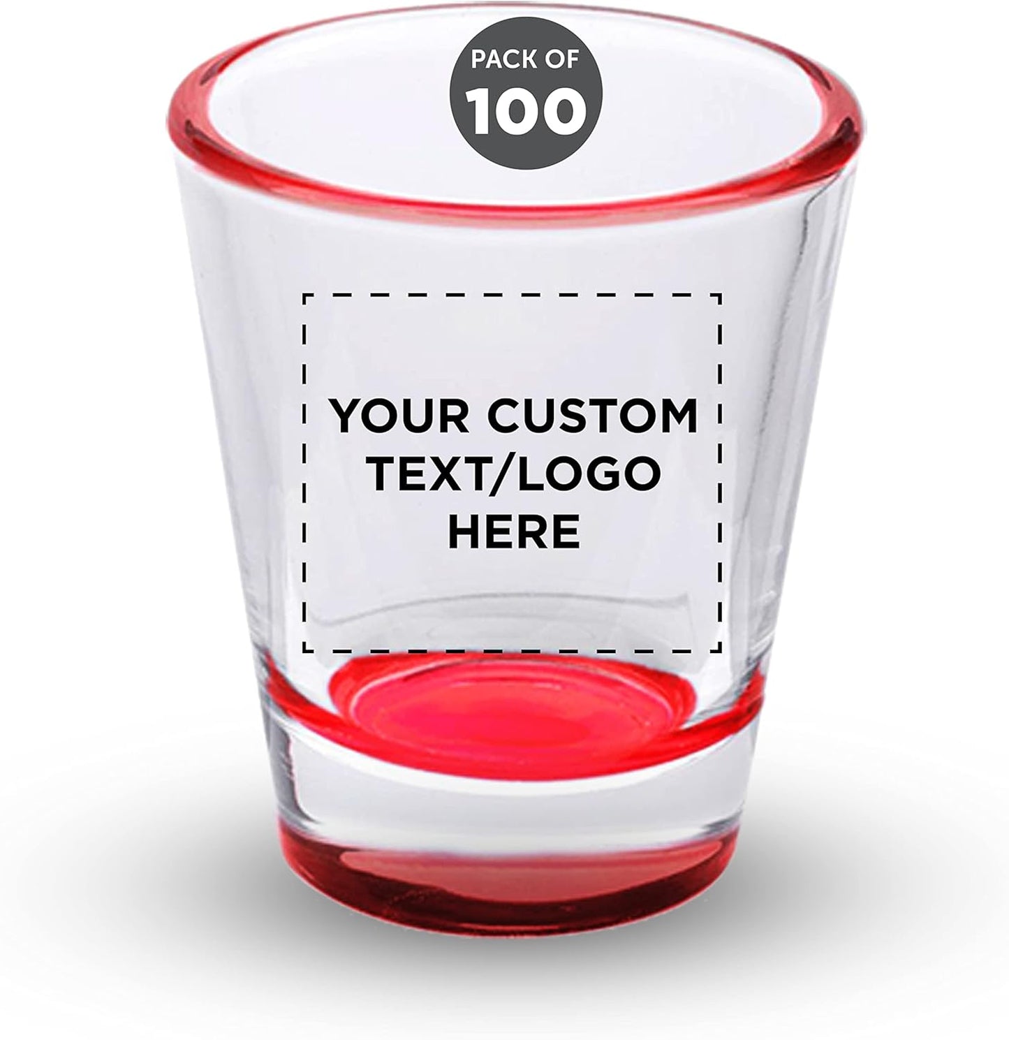 Custom Shot Glasses 1.75 oz. Set of 100, Personalized Bulk Pack - Great for Wedding Favors, Bachelorette Party Decorations, Party Fovors, Color Bottom - Red