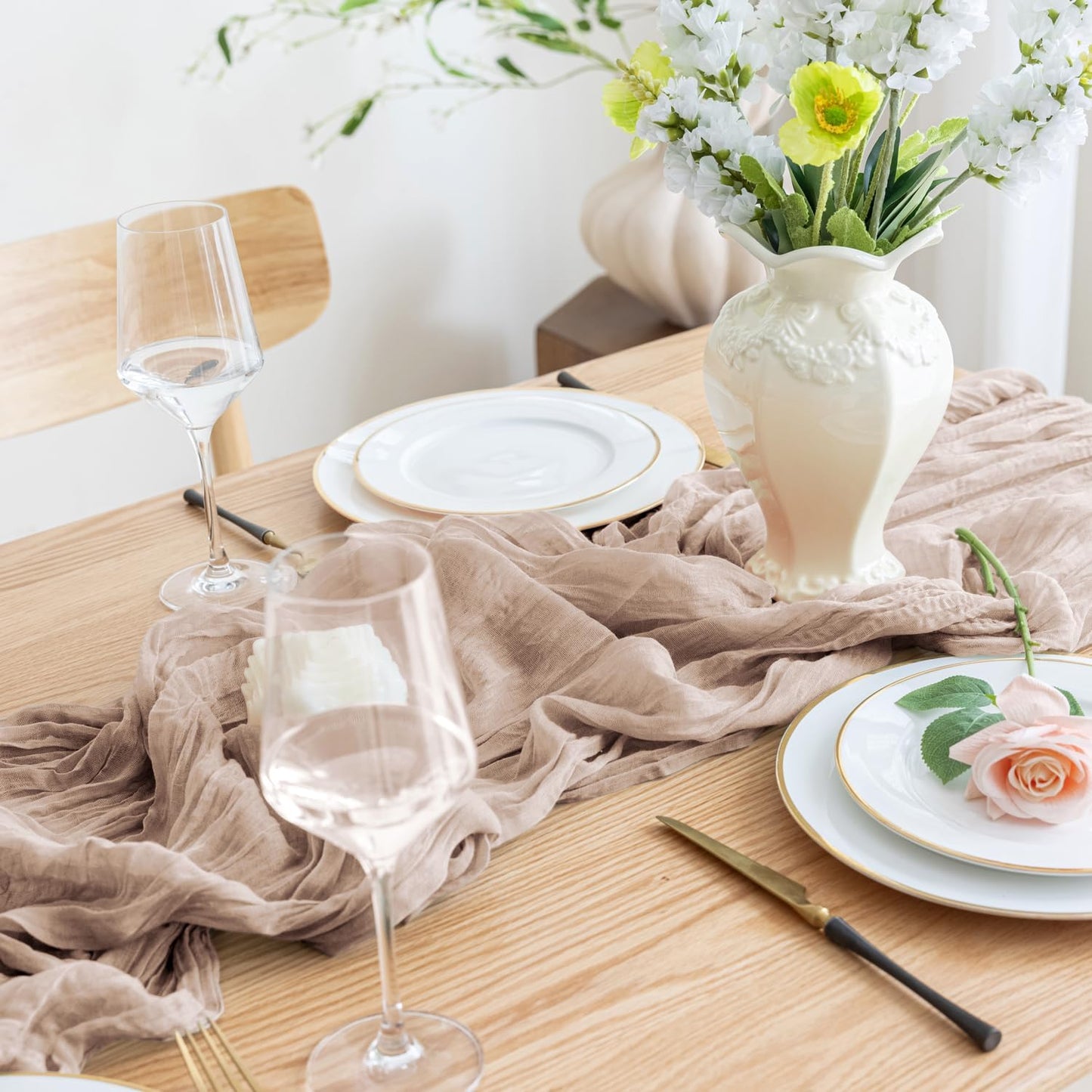 Asee'm 2pcs Cheesecloth Table Runner 120 Inches Long Nude Pink Boho Gauze Cheese Cloth Runner 10FT Rustic Sheer Table Runners for Christmas Wedding Party Baby Shower Spring Easter Decoration