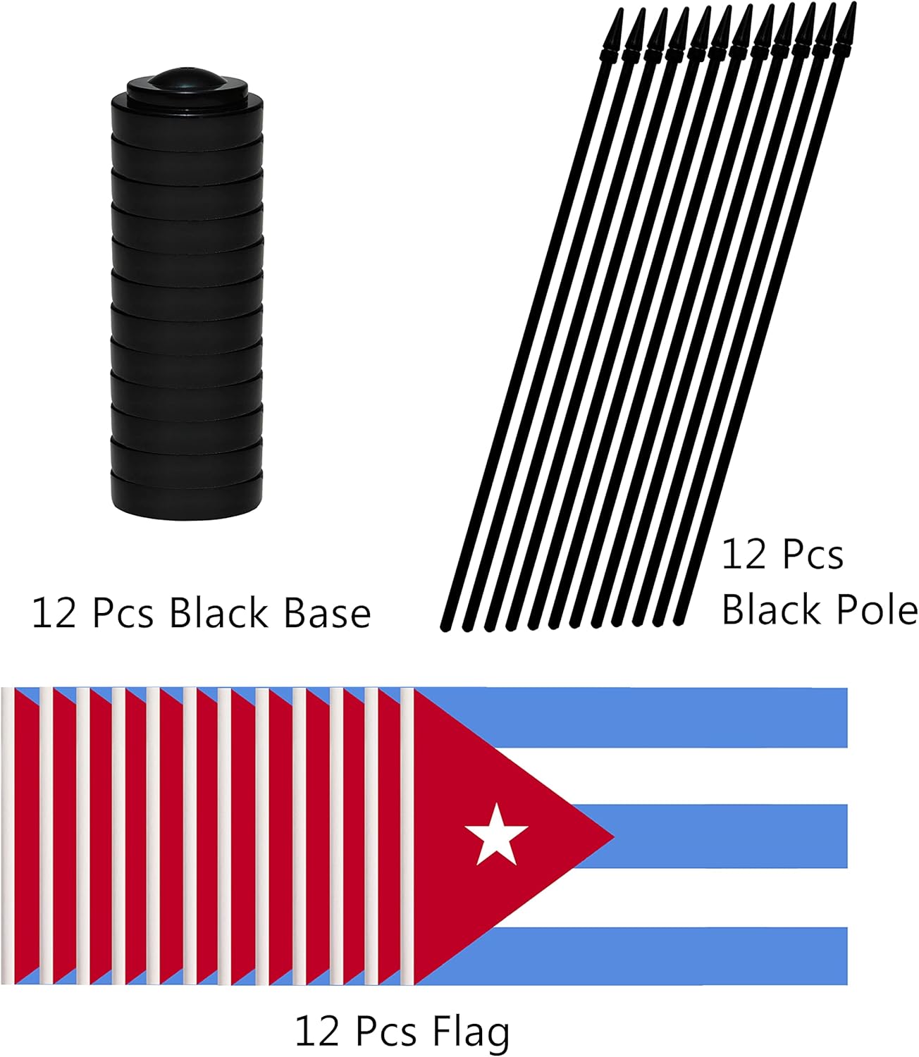12 Pack Cuba Desk Flags Set, Cuban Small Mini Table Office Flags with Black Pole, Home and Office Decoration, Festival Celebrations