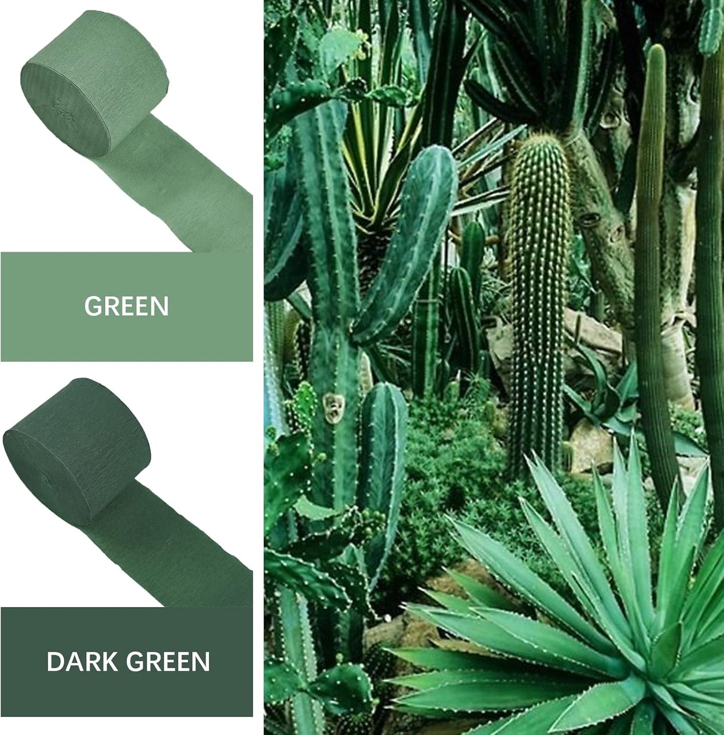 PartyWoo Dark Green Crepe Paper Streamers 4pcs 328ft Pack of Sage Emerald Forest Hunter Green Crepe Paper Streamers for Birthday Baby Shower Woodland Dinosaur Jungle Football Theme Party Decorations