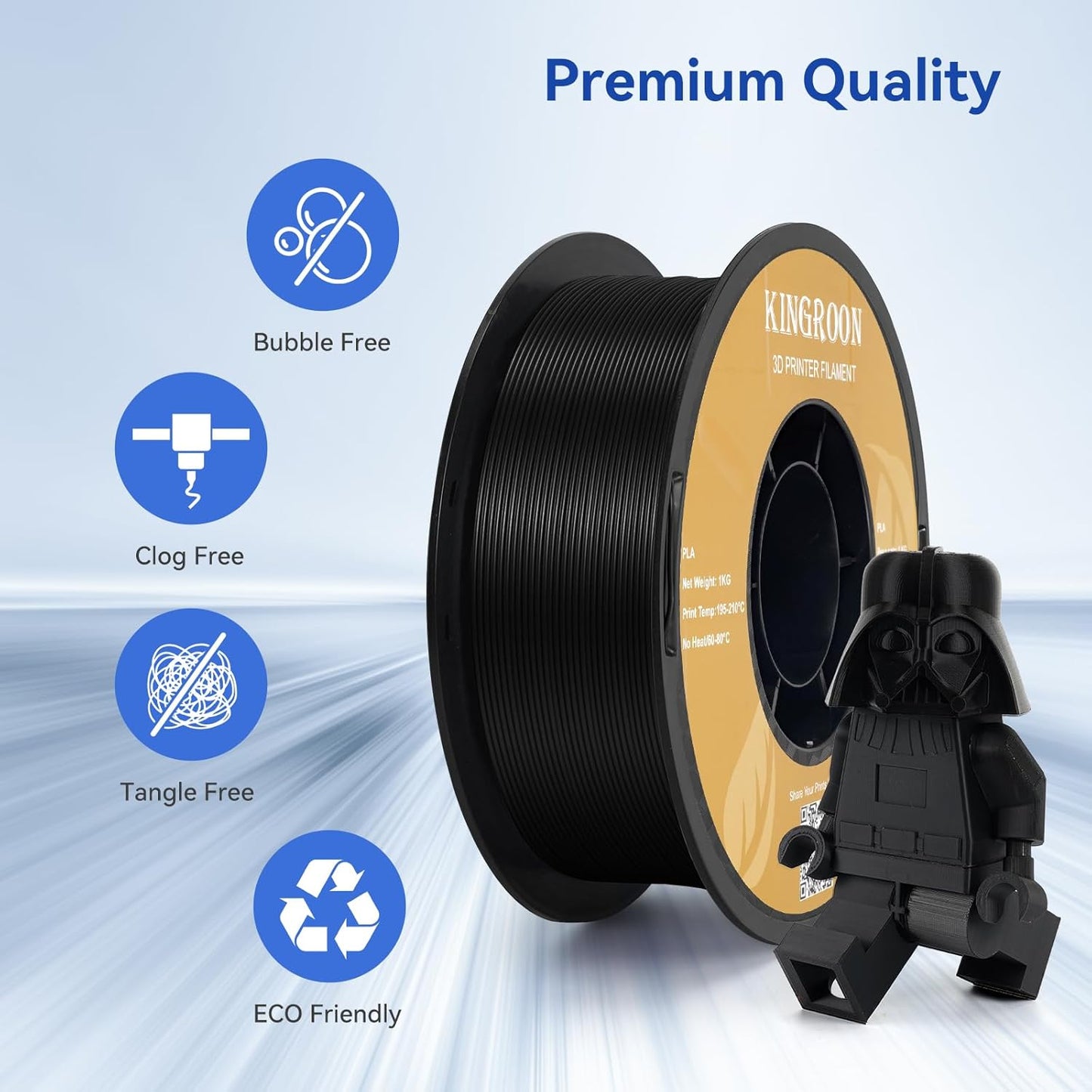 Kingroon Black PLA Filament 1.75mm 3D Printer Filament Pla Filament 1kg Filament Dimensional Accuracy +/- 0.02mm, Fit Most FDM Printer