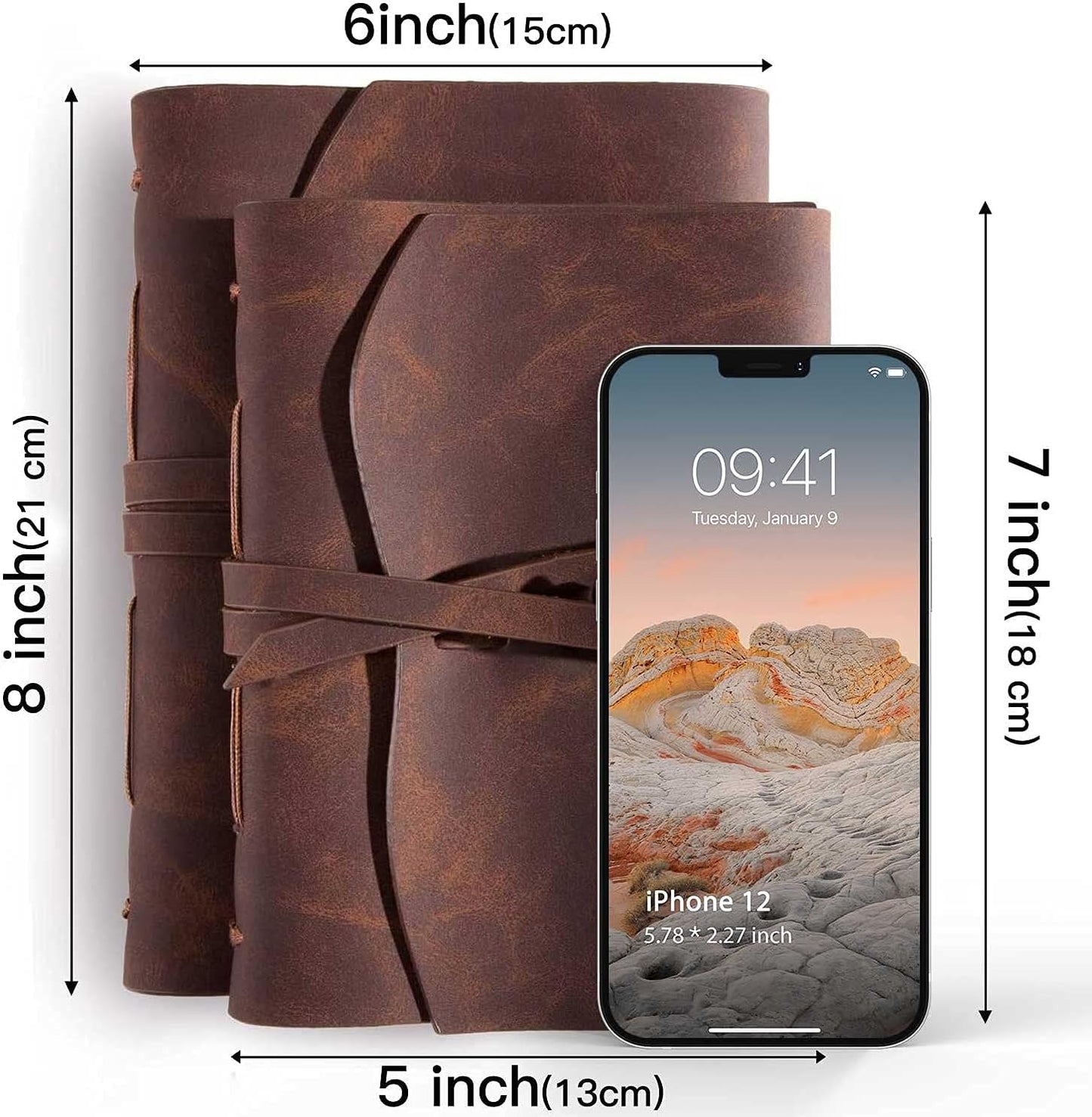 Leather Bound Journal for Men/Women, Rustic Vintage Handmade Large Writing Notebook with 240 Kraft Lined Pages(6x8 inches), Business/Travel Daily Notepad Sketchbook Gift - Brown