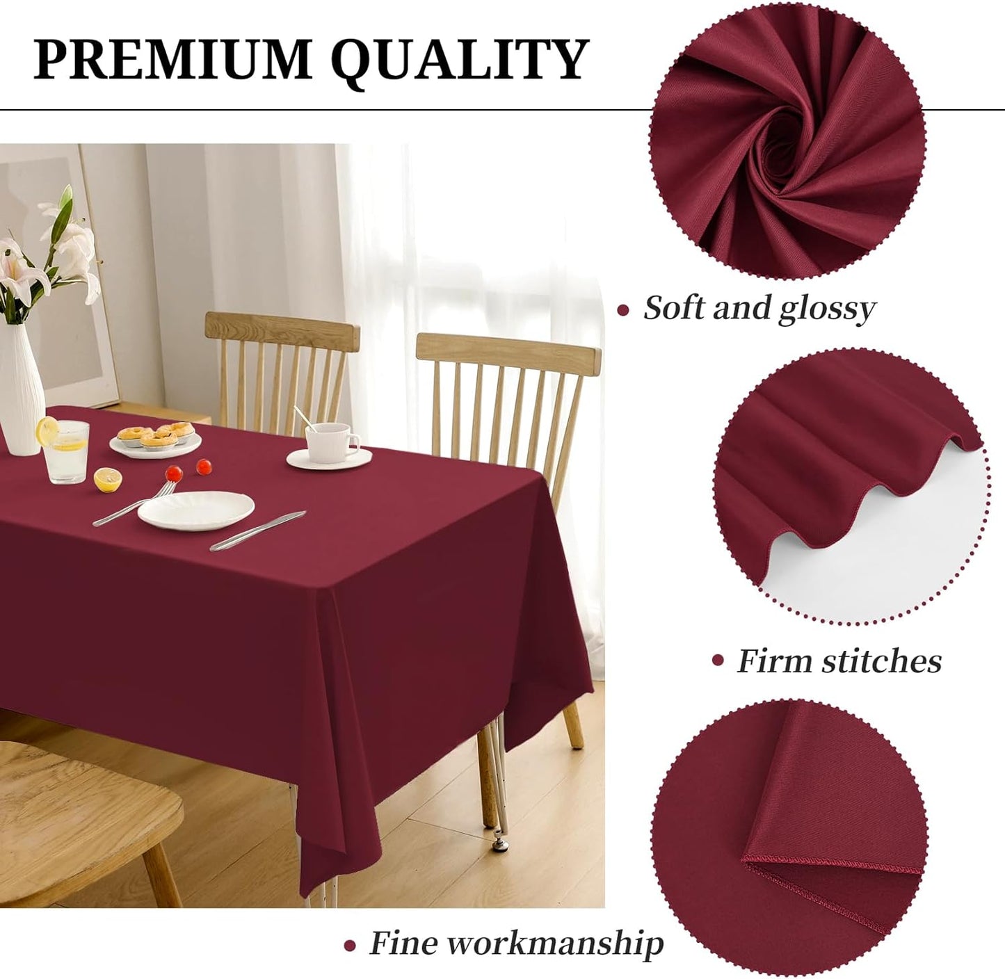12 Pack Burgundy Tablecloths for Rectangle Tables 60 x 102 Inch Polyester Tablecloth 6 Foot Rectangle Table Cloth Wrinkle Resistant Washable Fabric Table Cover for Party Wedding Banquet Events