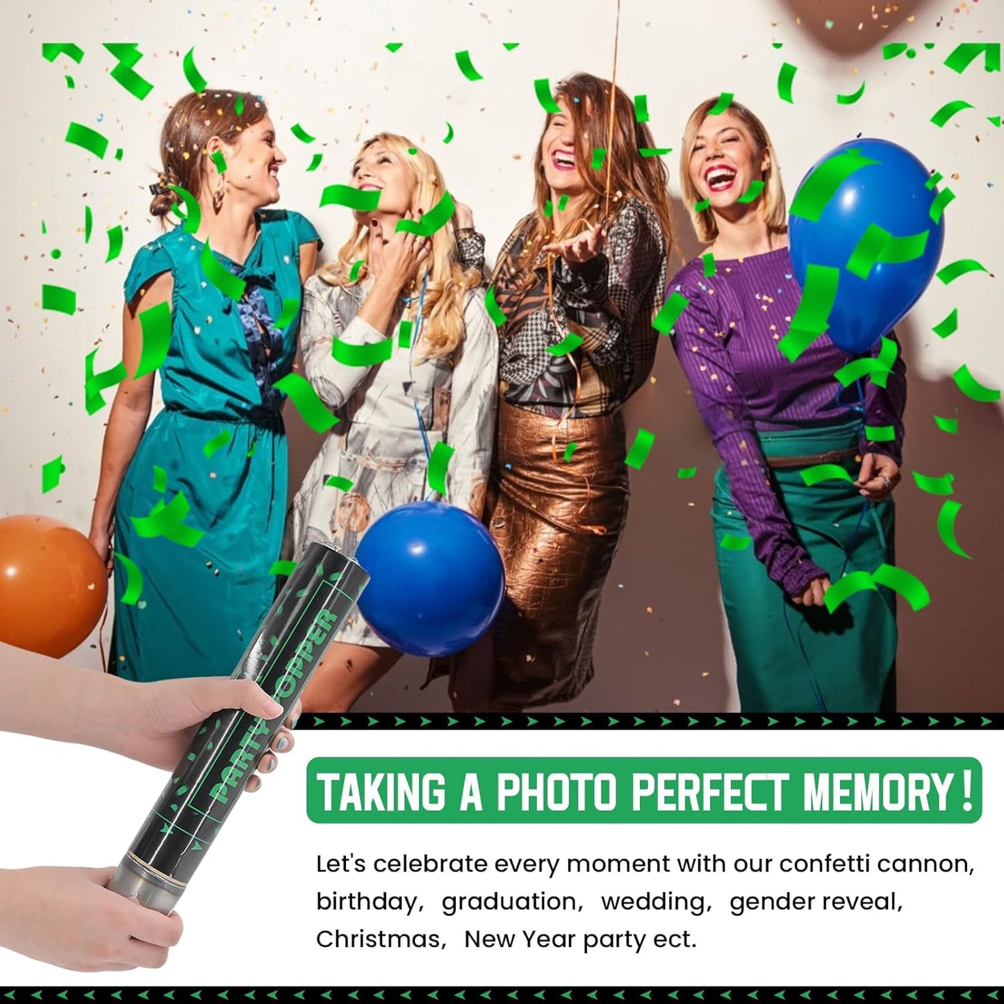 Party Poppers Confetti Cannon 12 Pack Green Poppers 12 Inch Party Shooters Mylar Confetti Green Foil Confetti Cannons Bulk for Wedding Birthday Graduation Baby Shower Christmas New Year