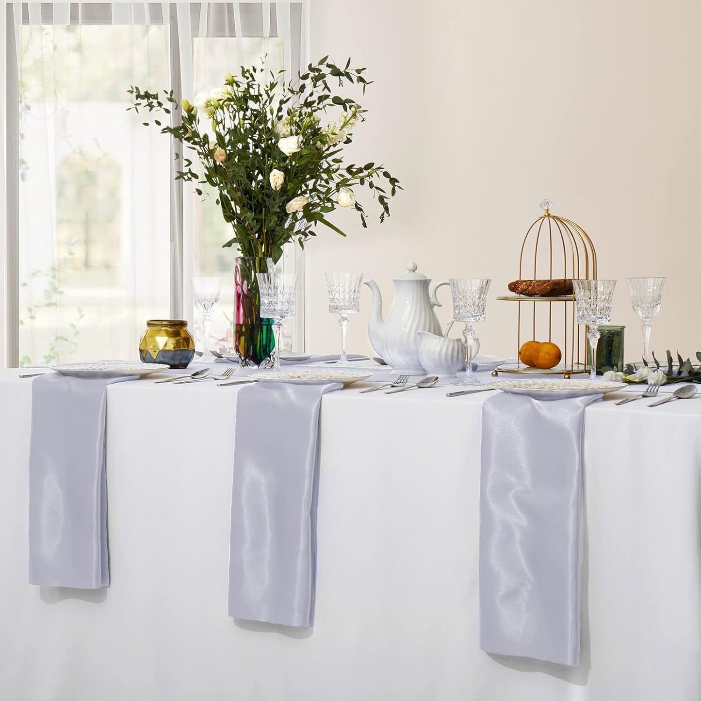 Horbaunal 30 Pack Silver Satin Napkins 17 x 17 Inch, Square Soft Table Dinner Napkins, Silky Cloth Napkins Table Decoration for Weddings Banquets Parties