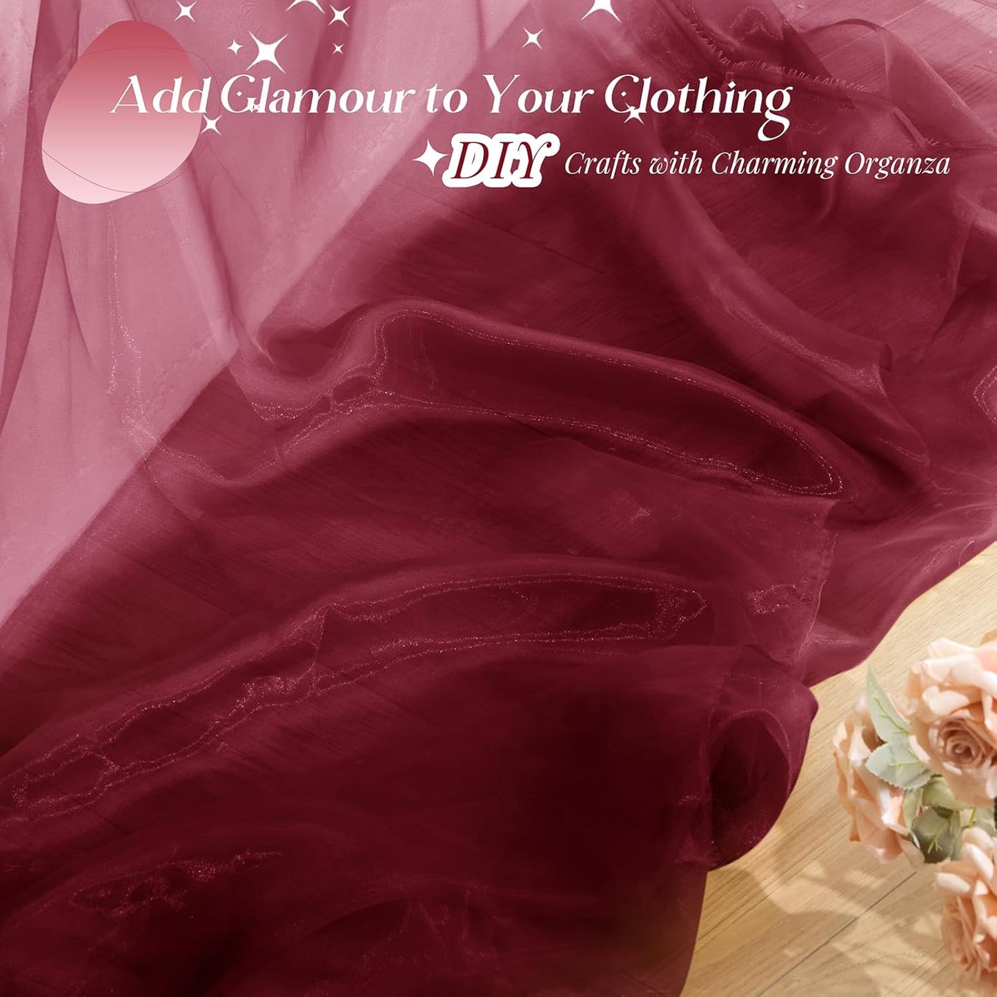 P Pothuiny Sheer Organza Fabric by The Yard, 1 Yard x 60 Inch Wide Bridal Burgundy Organza Tulle Fabric Roll Shiny Gauze Fashion Dress Sewing Craft for Wedding Party Decorations Backdrop