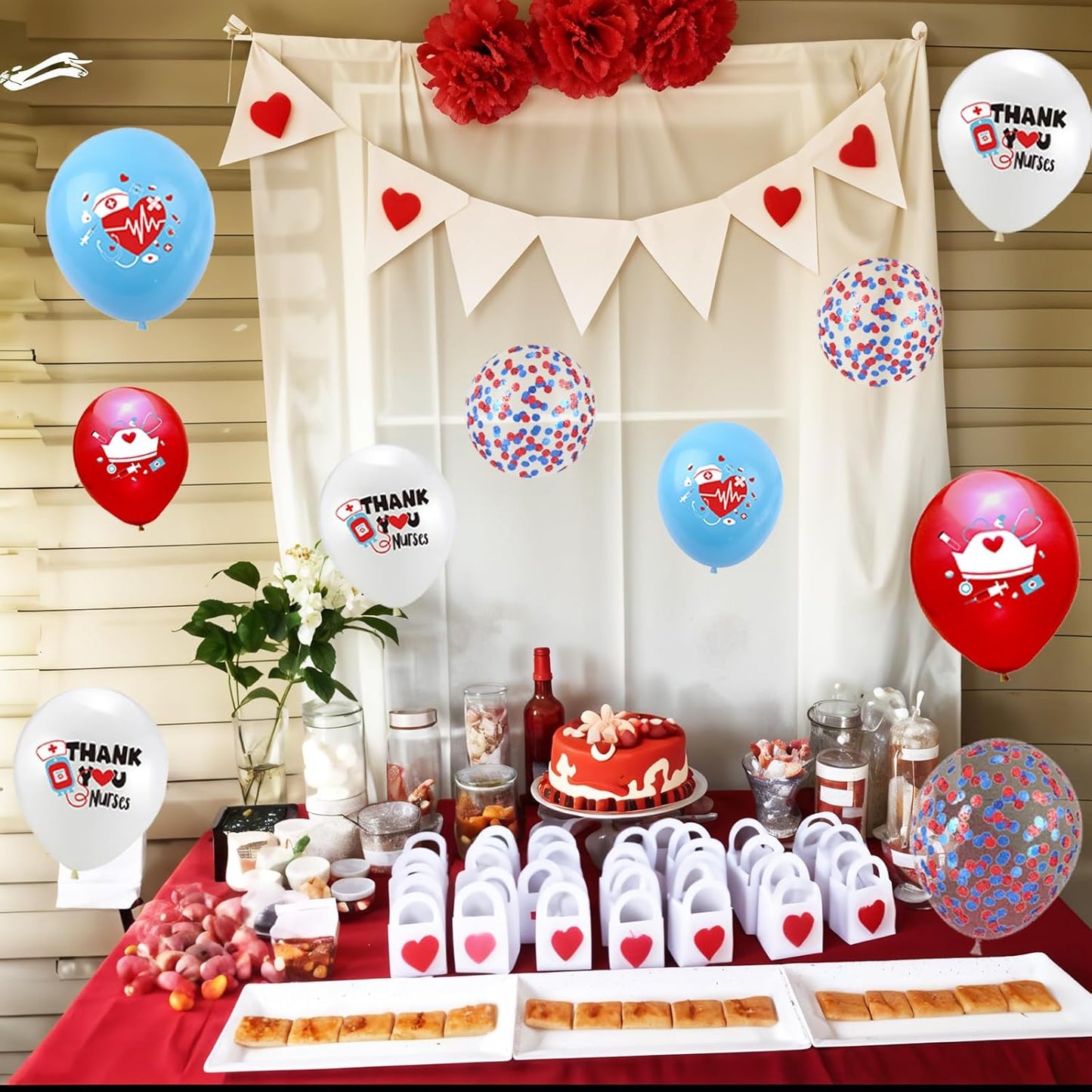 Medical Balloons, 12 Inch Blue White Red Balloons with Medical Icons for Graduation Party Nursing School Celebrations Appreciation Events Blue White Themed Decorations