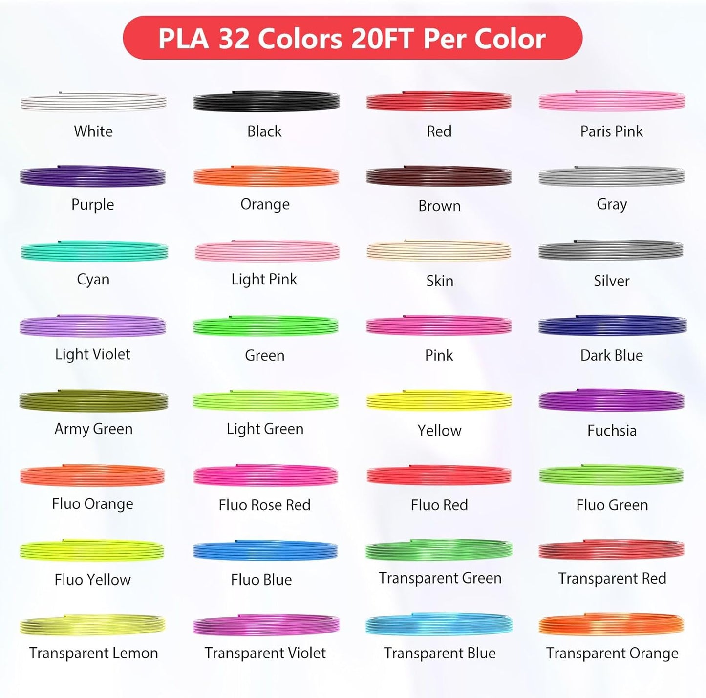 32 Colors 3D Pen Filament 1.75mm PLA, Each Color 20 Feet, Total 640 Feet 3D Pen Filament Refills 3D Printing Pen Refills with High-Precision Diameter Not Compatible with 3Doodler Pen