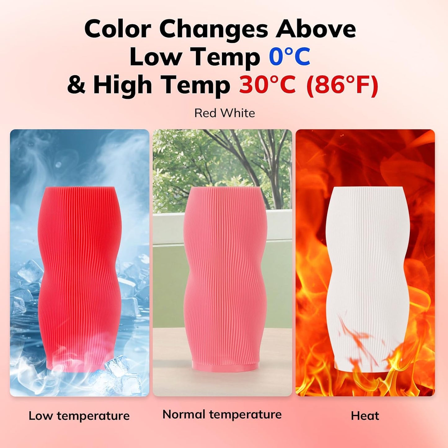 AMOLEN 3D Printer Filament, Temp Change Red to White PLA Filament 1.75mm, Cold & Heat Temp Color Change with Temperature Filament, Dimensional Accuracy +/- 0.02 mm, 1KG/2.2lb, Fits Most FDM Printers