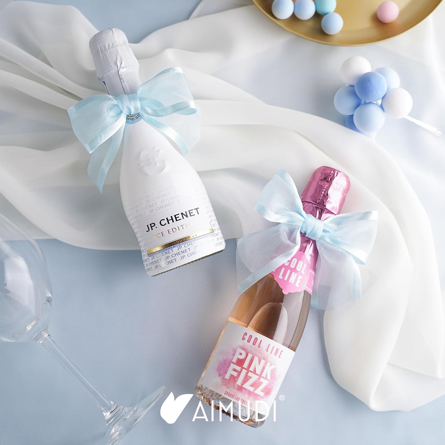 AIMUDI Baby Blue Bows 4" Organza Bows Premade Twist Ties Bows for Gift Wrapping Crafts Treat Bags Baskets Cake Pop Baby Shower Birthday Wedding Decor - 12 Counts