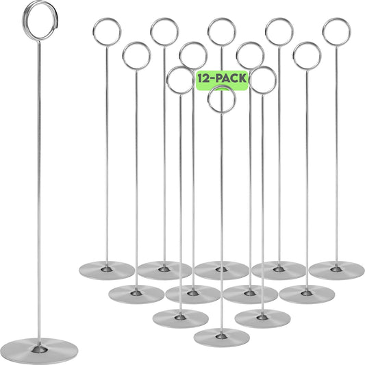 Gray Bunny Metal Table Number Holders, 12 Pack, 12 in Tall, Silver Chrome, Card Holders Tabletop Table Number Stands, Wire Clip for Restaurants Recipe Place Card Signs, Weddings, Banquets, Pictures