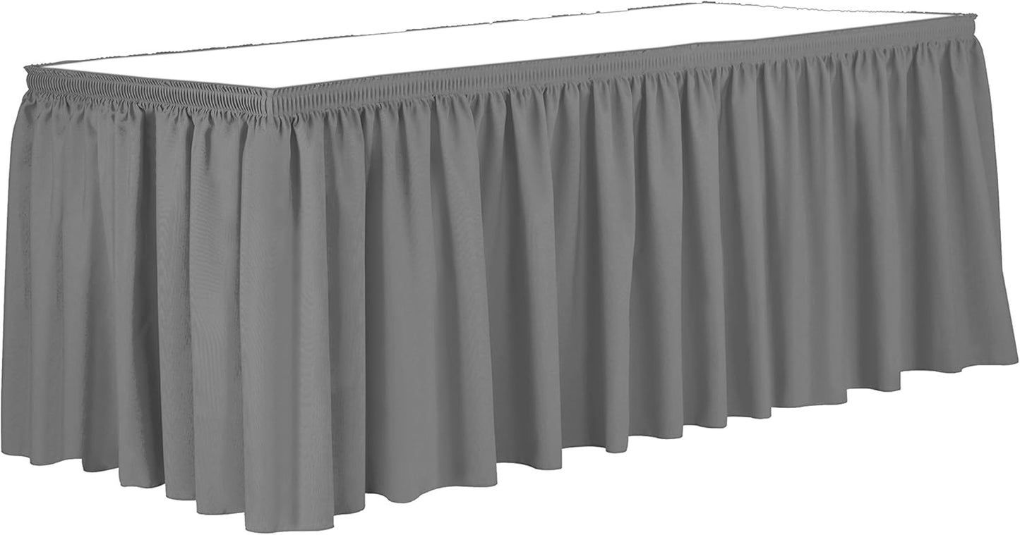Ultimate Textile Pleat Polyester Fabric Table Skirt - Machine Washable Flame Resistant with Clips for Events, Weddings & Trade Shows, Cut & Sewn in Paterson, NJ - Silver, 14' Shirred Pleat
