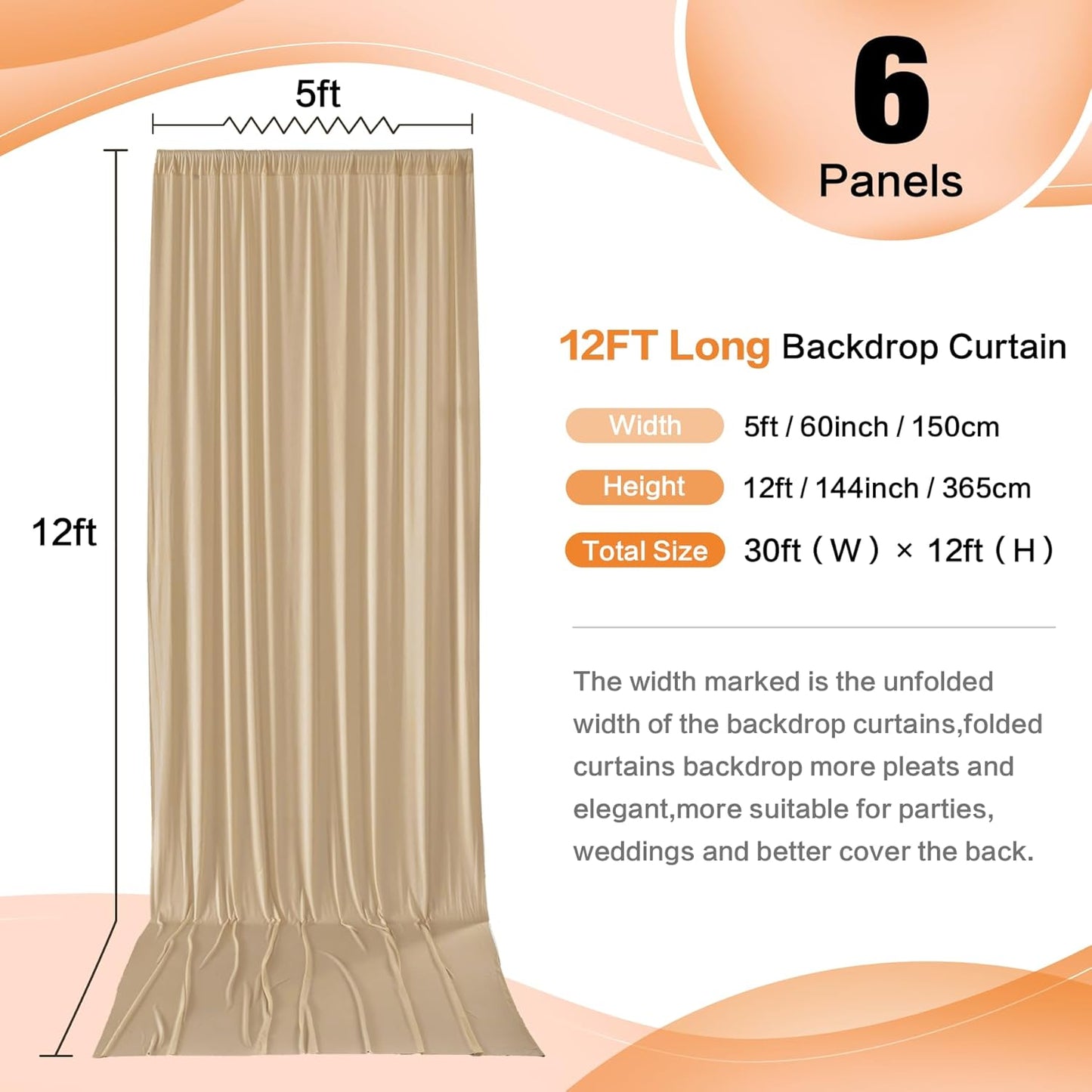 30×12 ft Wrinkle Free Beige Backdrop Curtain for Weddings Parties, 2 Panels 12ft Silky Polyester Wedding Drapes Backdrop Photo Back Drop Cloth for Birthday Baby Shower Photography Backgrounds
