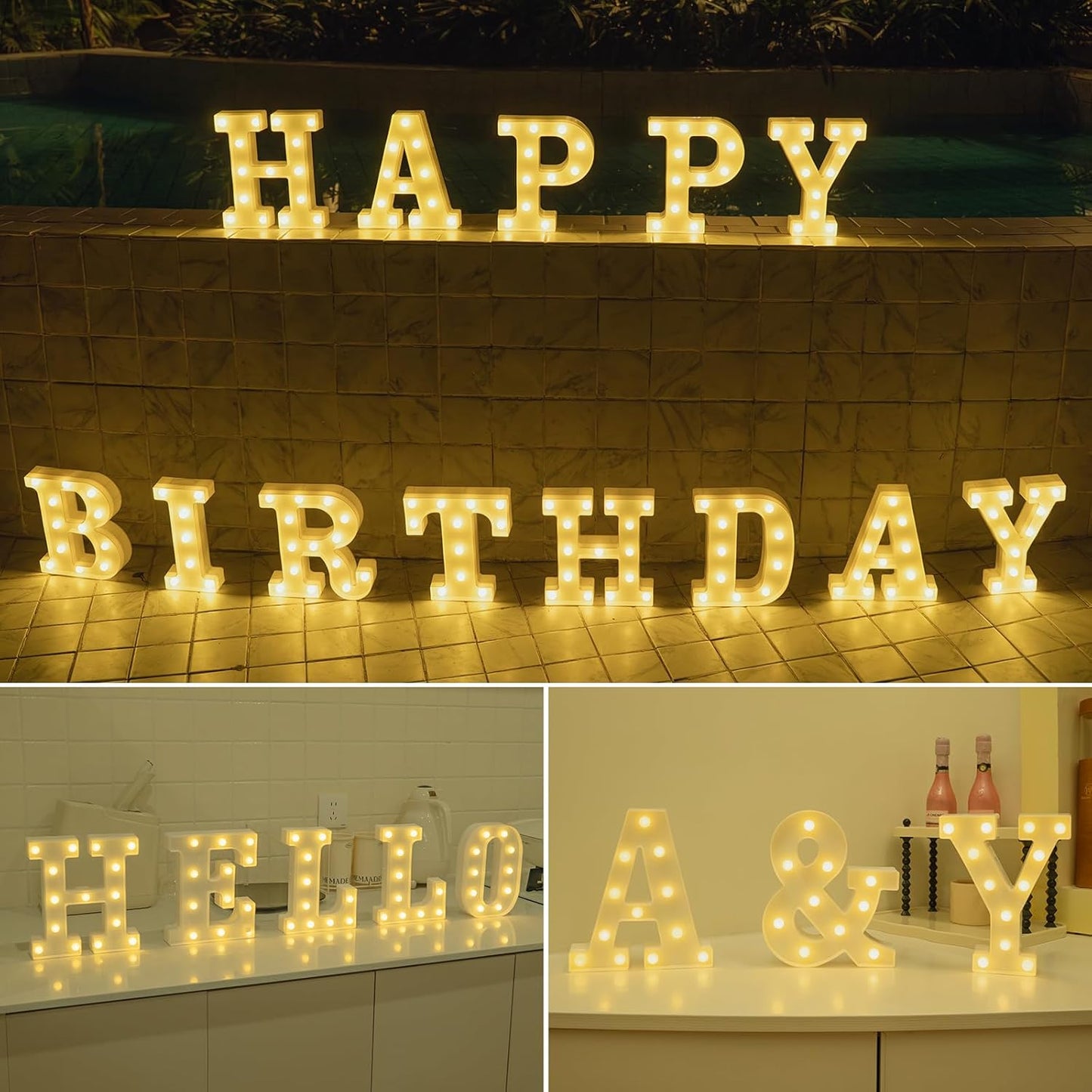 Foaky LED Letter Lights Sign Marquee Light Up Letters Sign for Night Light Wedding/Birthday Party Battery Powered Christmas Lamp Home Bar Decoration(K)