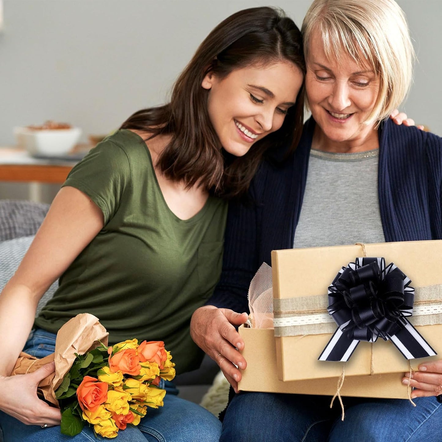 6Pcs 6inch Pull Bow Gift Wrapping,Pull Bow For Gift Basket, Gift Bag Box Wrapping Decor, Valentines Day, Birthday, Anniversary, Wedding, Flower Packaging (Black)