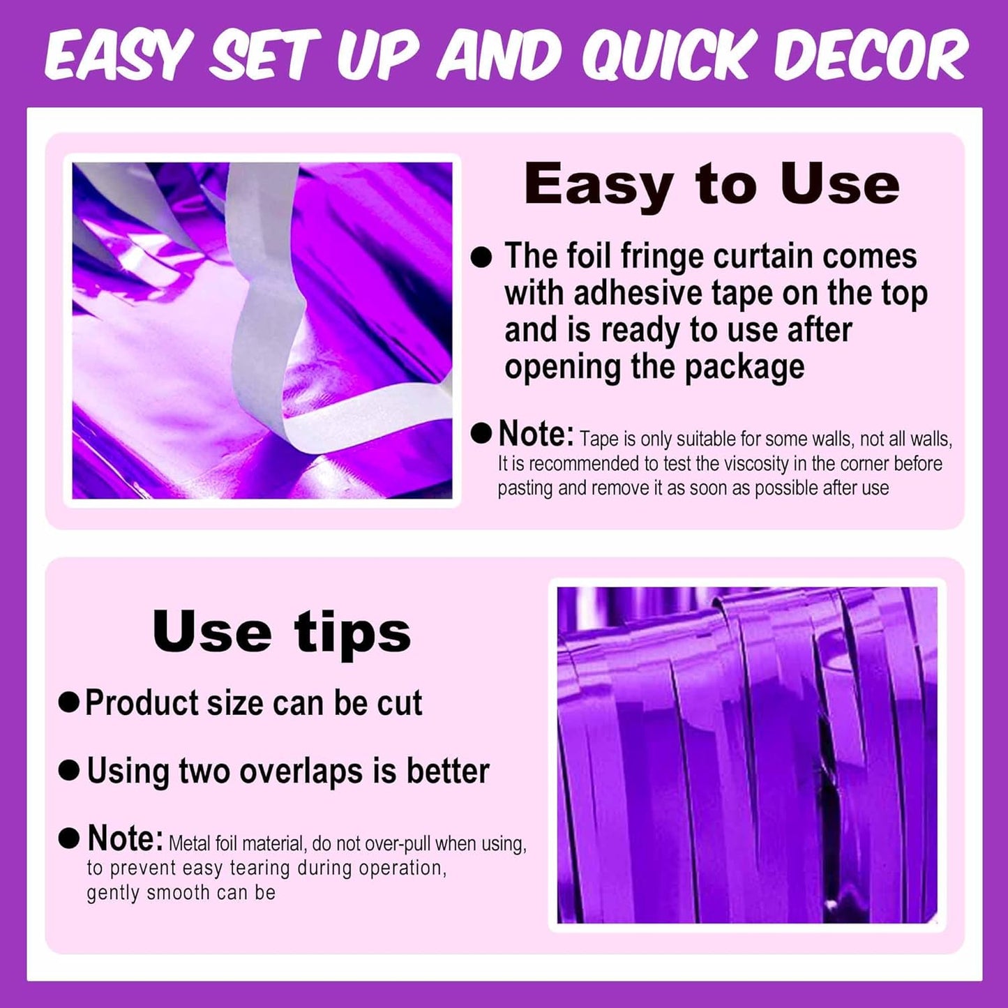 3 Pack Purple Foil Fringe Curtains Backdrop, 3.28 x 9.8 Ft Metallic Streamers Tinsel Curtains Background for Photo Booth, Birthday, Halloween, Christmas, Thanksgiving, New Year Party Decorations