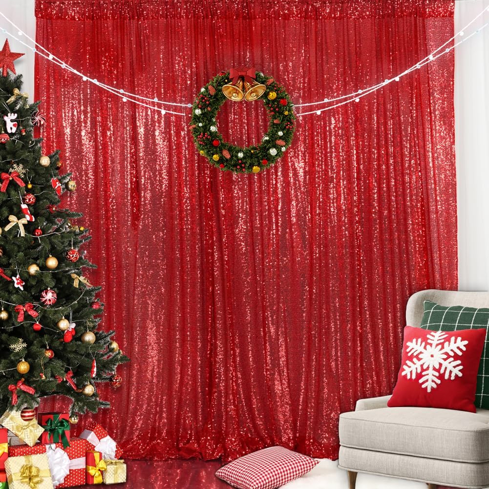 SquarePie Sequin Backdrop 6FT x 8FT Red Curtain Background for Wedding Party Christmas