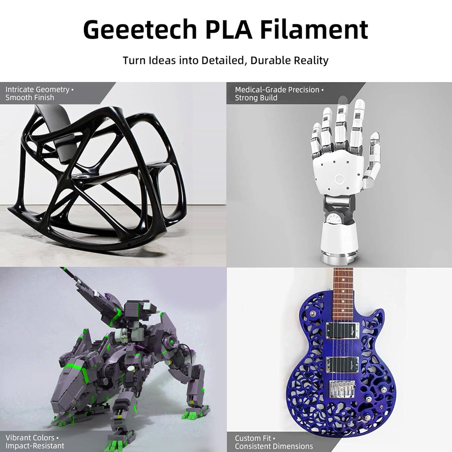 Geeetech PLA Filament 1.75mm, Neatly Wound Black 3D Printer Filament, Tangle-Free 1kg Spool (2.2lbs), Dimensional Accuracy +/- 0.02mm, Fits Most FDM 3D Printers