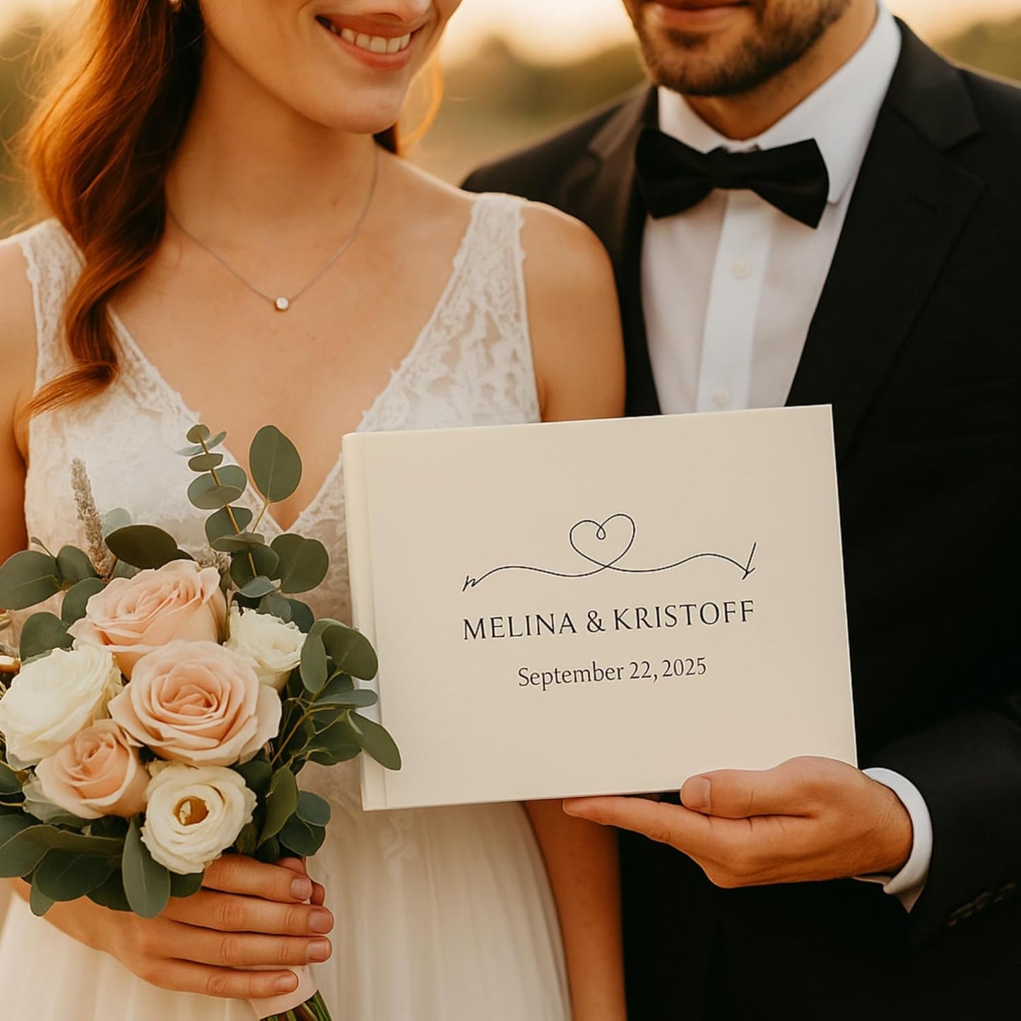 Wedding Guest Book – Personalized Polaroid Guest Book for Wedding Reception, Custom Sign In Photo Book with Blank Pages, Elegant Keepsake for Guests (Linen Cream)