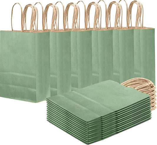 qiqee Aqua Green Gift Bag with Handles Bulk 24Pcs Paper Bags -8.3"x6"x3. 15" Party Favor Bags - Solid Color
