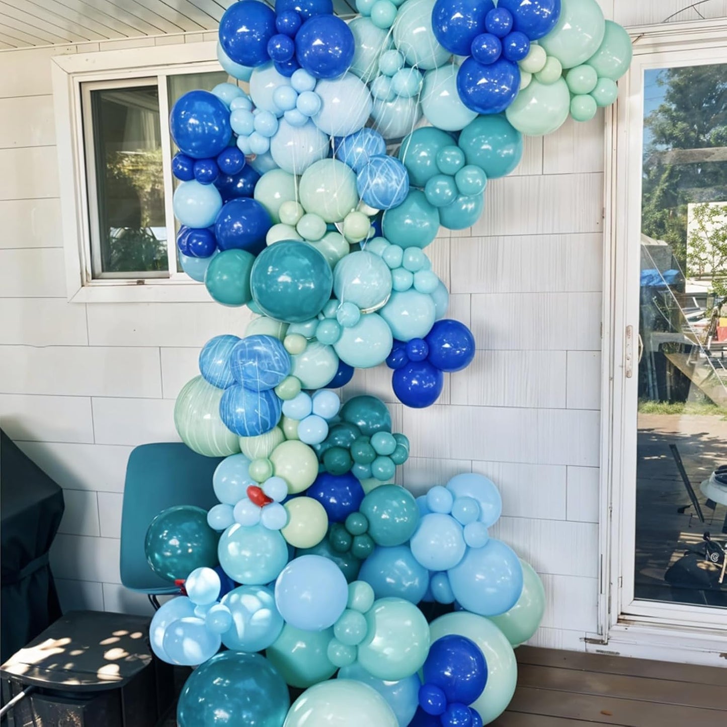 Ocean Balloons, 12 Inch Dark Light Blue Teal Clear Pearl Transparent Metallic Latex Balloons for Boys Girls Ocean Themed Party Decorations Sea Theme Pool Party Baby Shower Beach Backdrop Supplies