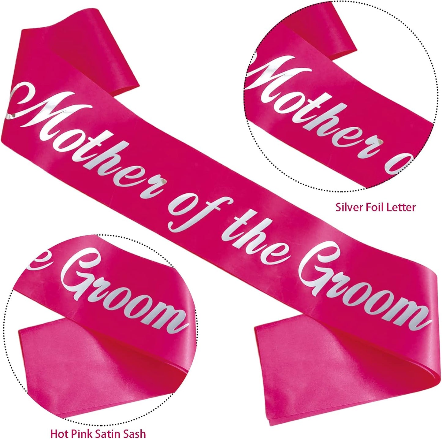 KETAOO Mother of the Groom Sash, Silver Foil Pink Sash for Mother of the Groom for Bridal Shower Favors Engagement or Wedding Party Accessories