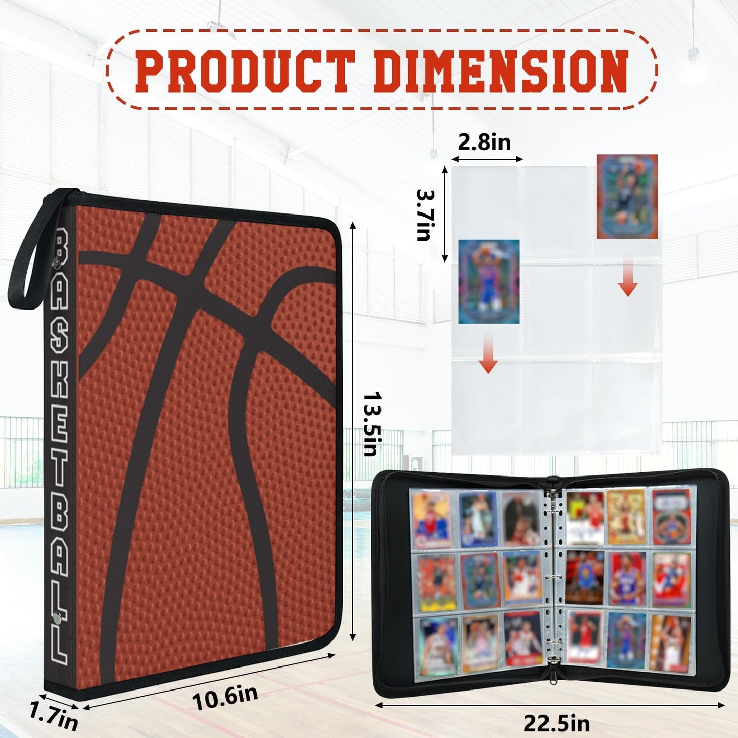 Trading Card Binder 9 Pocket - Basketball Card Binder with Sleeves 900 Double Sided Pockets Sports Trading Cards Album Cards Holder Protectors Set Fit for Game Cards, Sports Cards