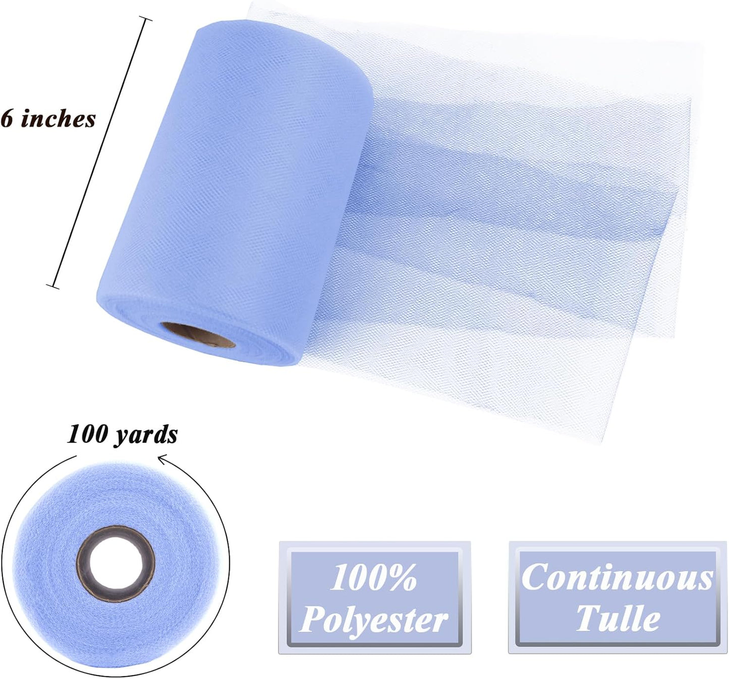 Baby Blue Tulle Fabric Roll 6”by 100 Yards (300 ft) Soft Tulle Spool for DIY Crafting Favor Supplies, Tutus, Wedding, Party Decorations, Gift Wrapping