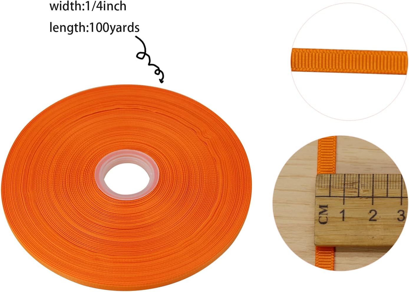 Jesep One Roll 100 Yards Soild Grosgrain Ribbon Boutique Gift Wrapping Package Ribbon, DIY Crafts Bow Hair Headband Accessories Assorted Ribbon #752 (1/4" 6mm, Orange)