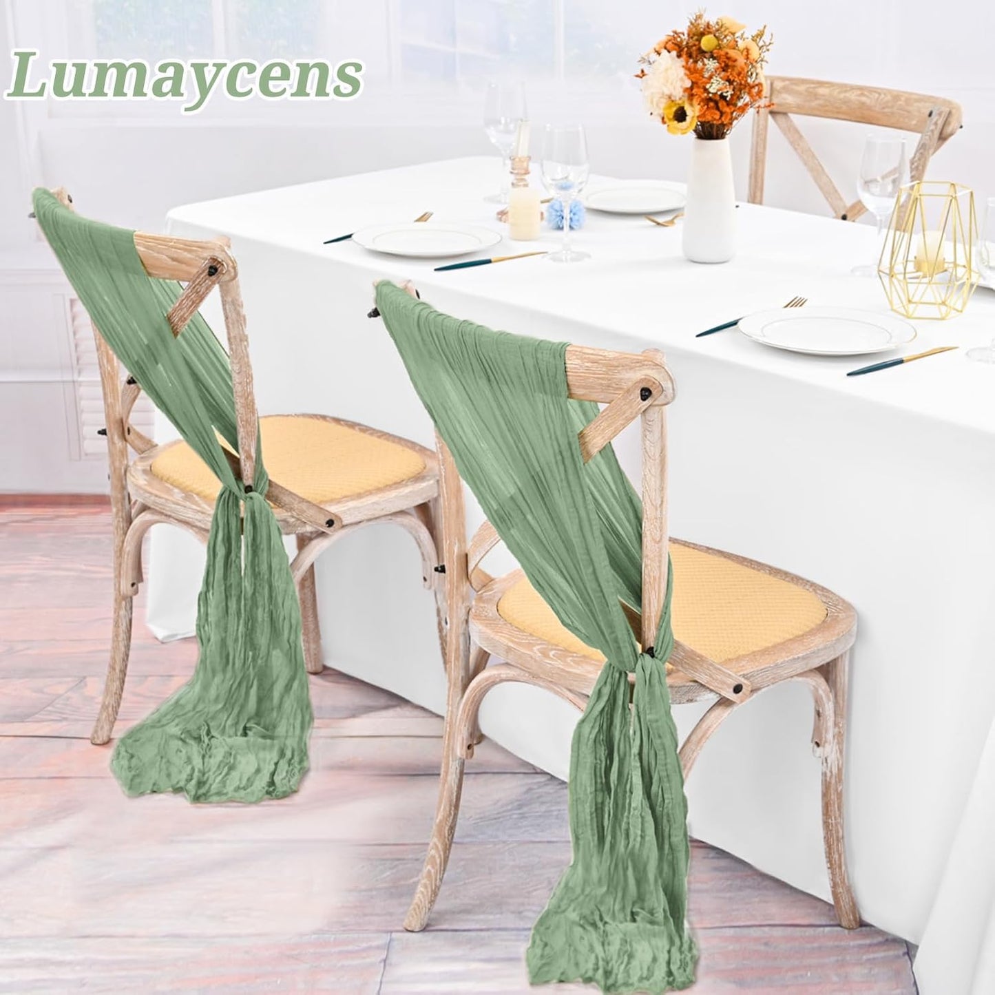 50 PCS Cheesecloth Chair Sashes Bows Wedding Aisle Decorations Chair Ribbon Ties Back Sash for Wedding Party Events Banquet Chair Cover Decoration (Sage Green)