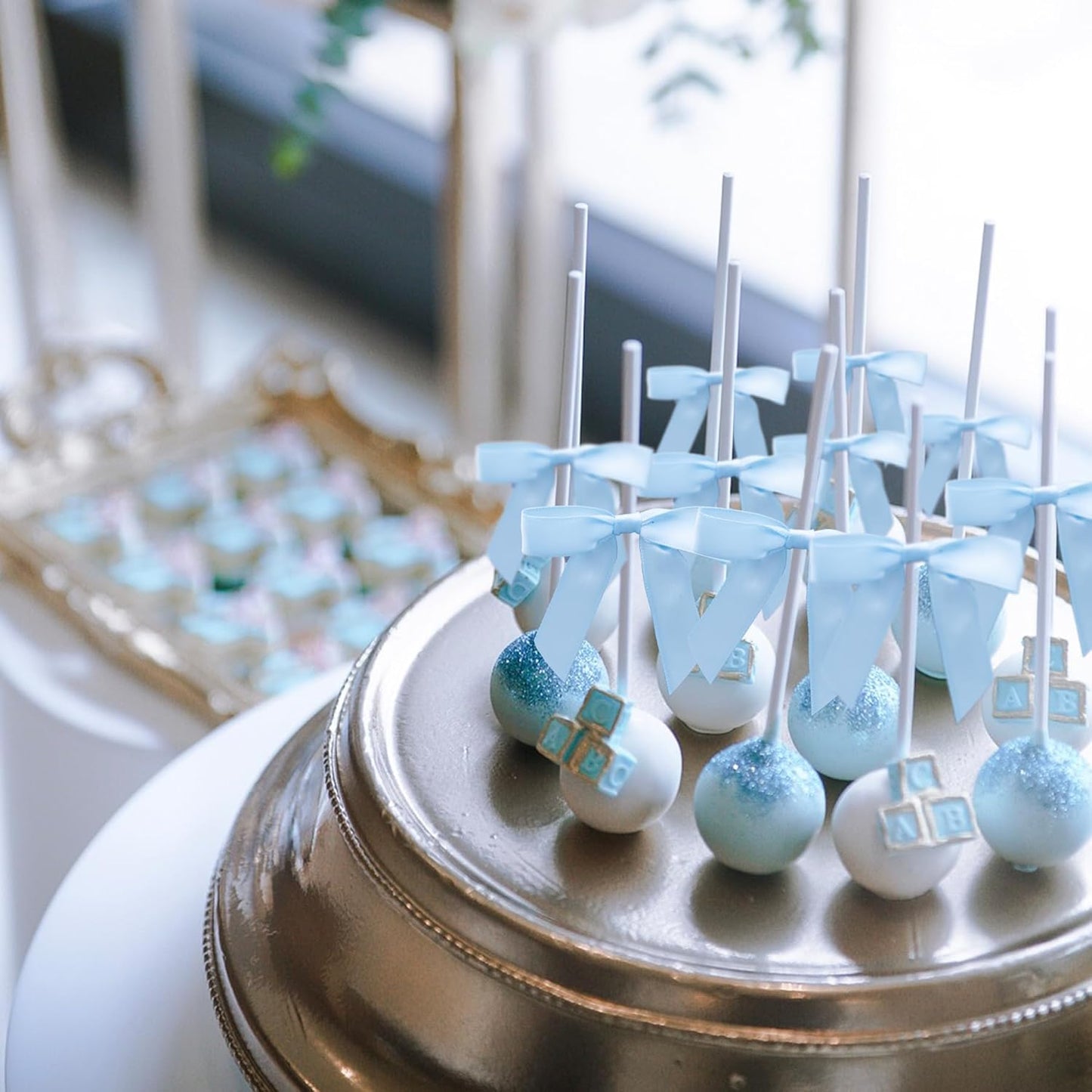 50Pcs Mix 5 Colors Twist Tie Bows for Gift Wrapping 2.5" Satin Ribbon Bow for Treat Bags Cake Balloons Birthday Party Favors Wedding Decorations - Light