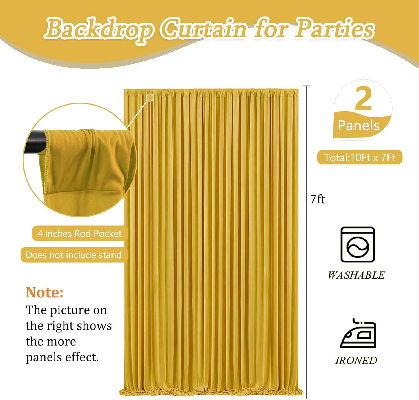 10 x 7 Feet Gold Backdrop Curtain for Partie, Background Curtains for Photoshoot, Birthday, Wedding, Halloween, Thanksgiving, Christmas Day, New Year Party Decorations 5Ft x 7Ft, 2 Panels