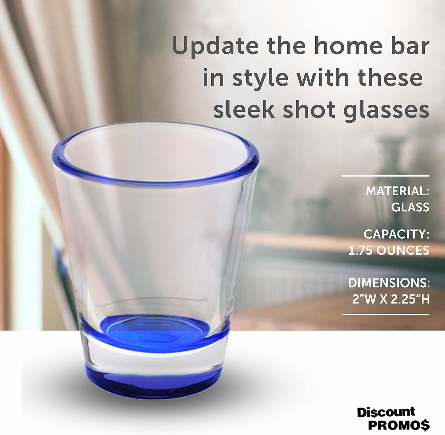 DISCOUNT PROMOS Shot Glasses Set 1.75 oz. Set of 10 Bulk Pack, Wedding Favor, Birthday Party, Tequila Shot Glasses, Vodka Shot Glass - Blue Bottom Color