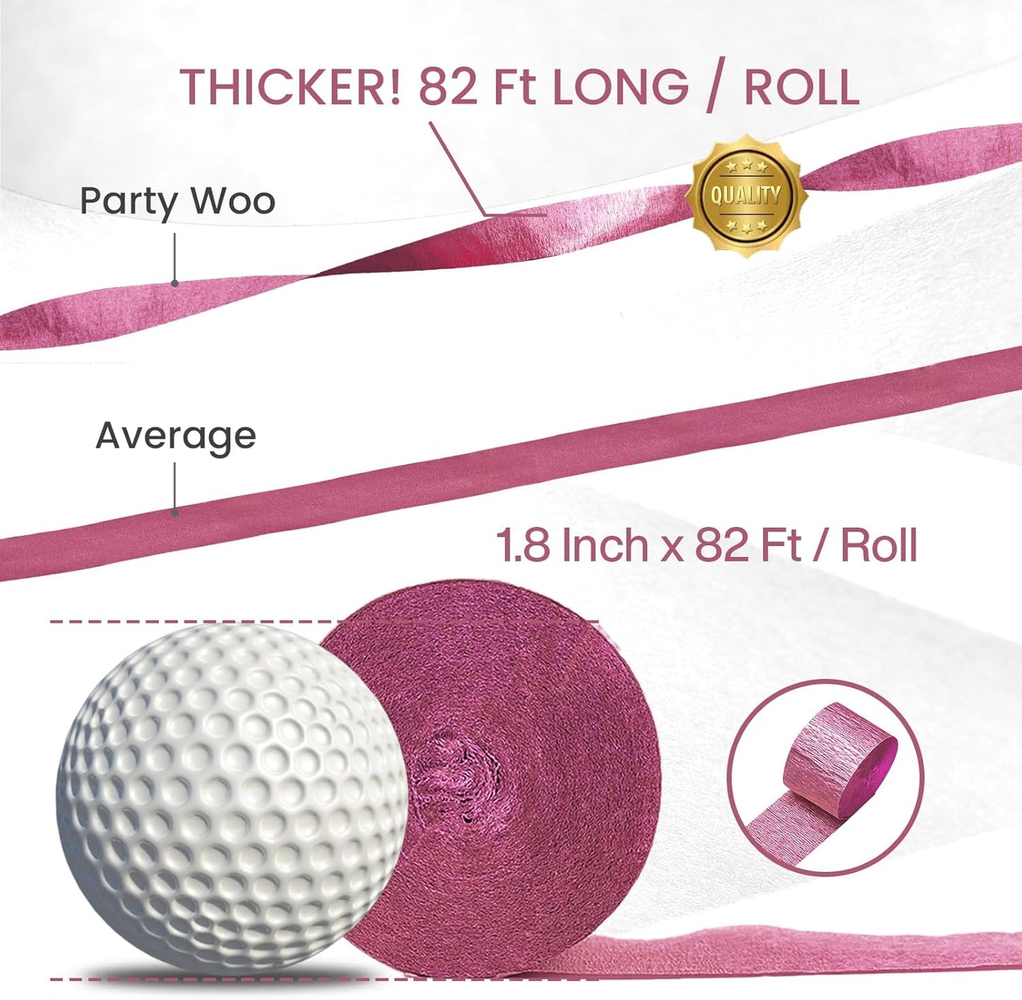 PartyWoo Pink Crepe Paper Streamers 4 Rolls 328 ft Pack of Dusty Pink Crepe Paper for Baby Shower Bridal Shower Gender Reveal Bachelorette Birthday Party Decorations (1.8 Inch x 82 Ft/Roll), Red-806