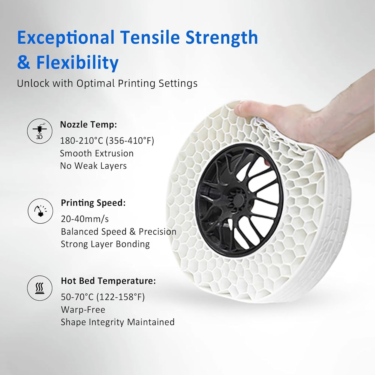 Geeetech TPU Filament 1.75mm, Shore 95A – Flexible 3D Printer Filament with High Elasticity, 1KG (2.2lbs) Spool, Dimensional Accuracy ±0.03mm, Fits Most FDM Printers (White)