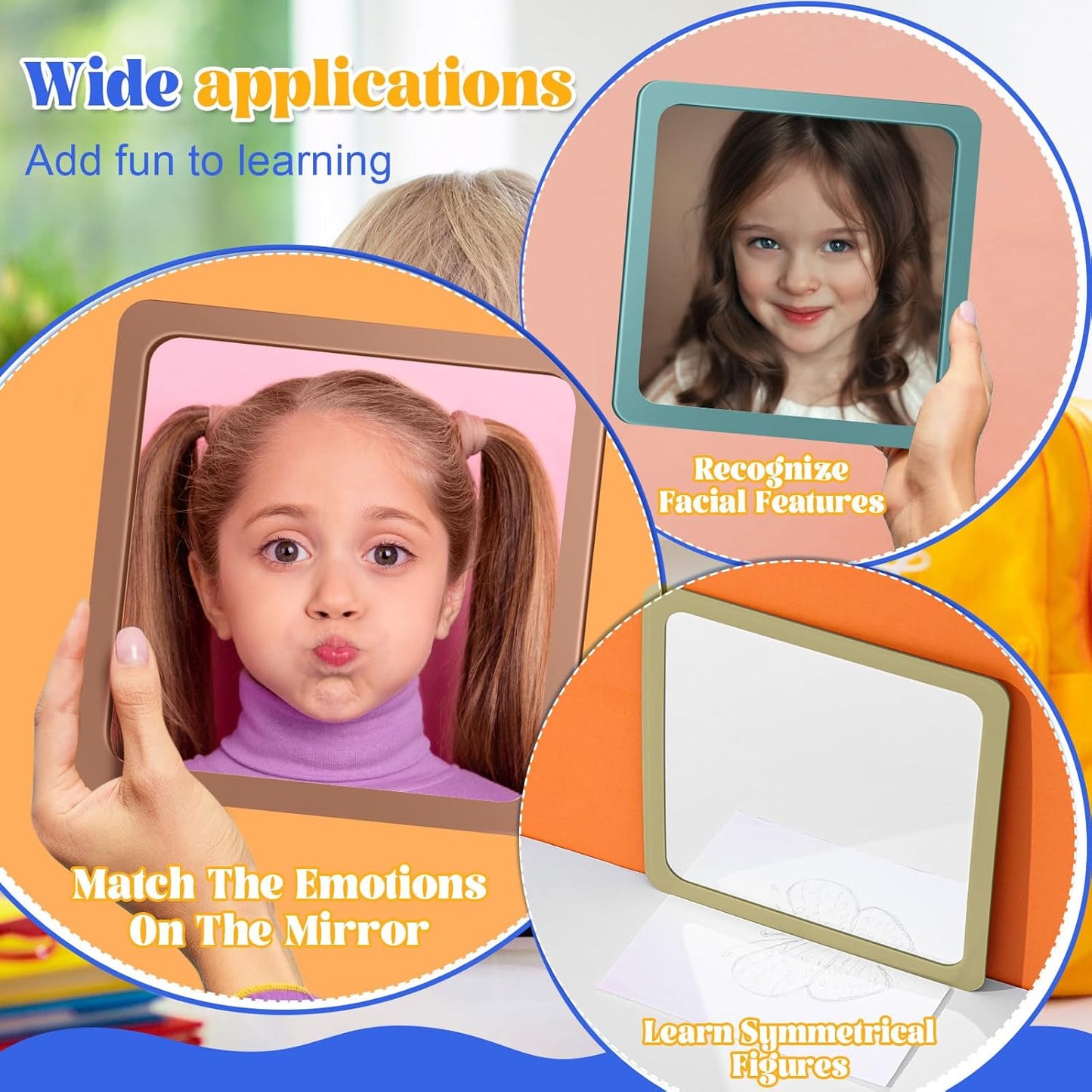 Dandat 10 Pcs Small Mirrors for Kids 6 x 6 Inch Square Shatter Proof Reflector Toddler Glass Plastic Reflector for Classroom DIY Craft Preschool Facial Expression (Gray Colors)