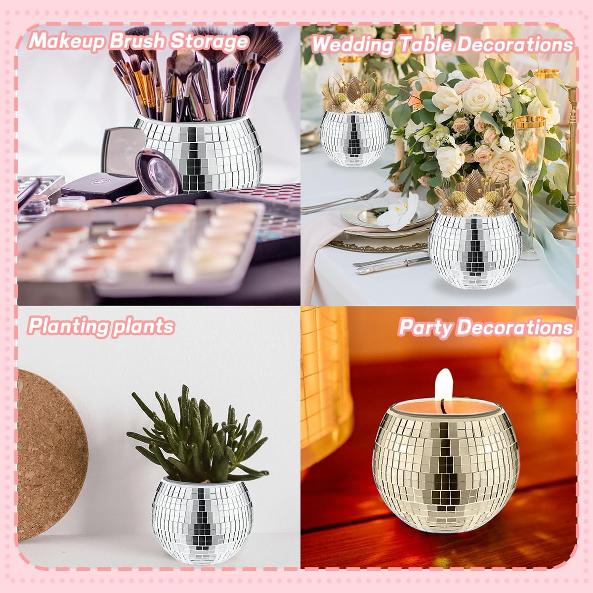 9 Pcs Disco Ball Vase,Glass Disco Ball Vases, Mirror Disco Balls,Candle Holder Vase,Disco Ball Decorations,Wedding Centerpieces,Birthday Parties,Bedroom,Office Decorations (5 x 6 inches)