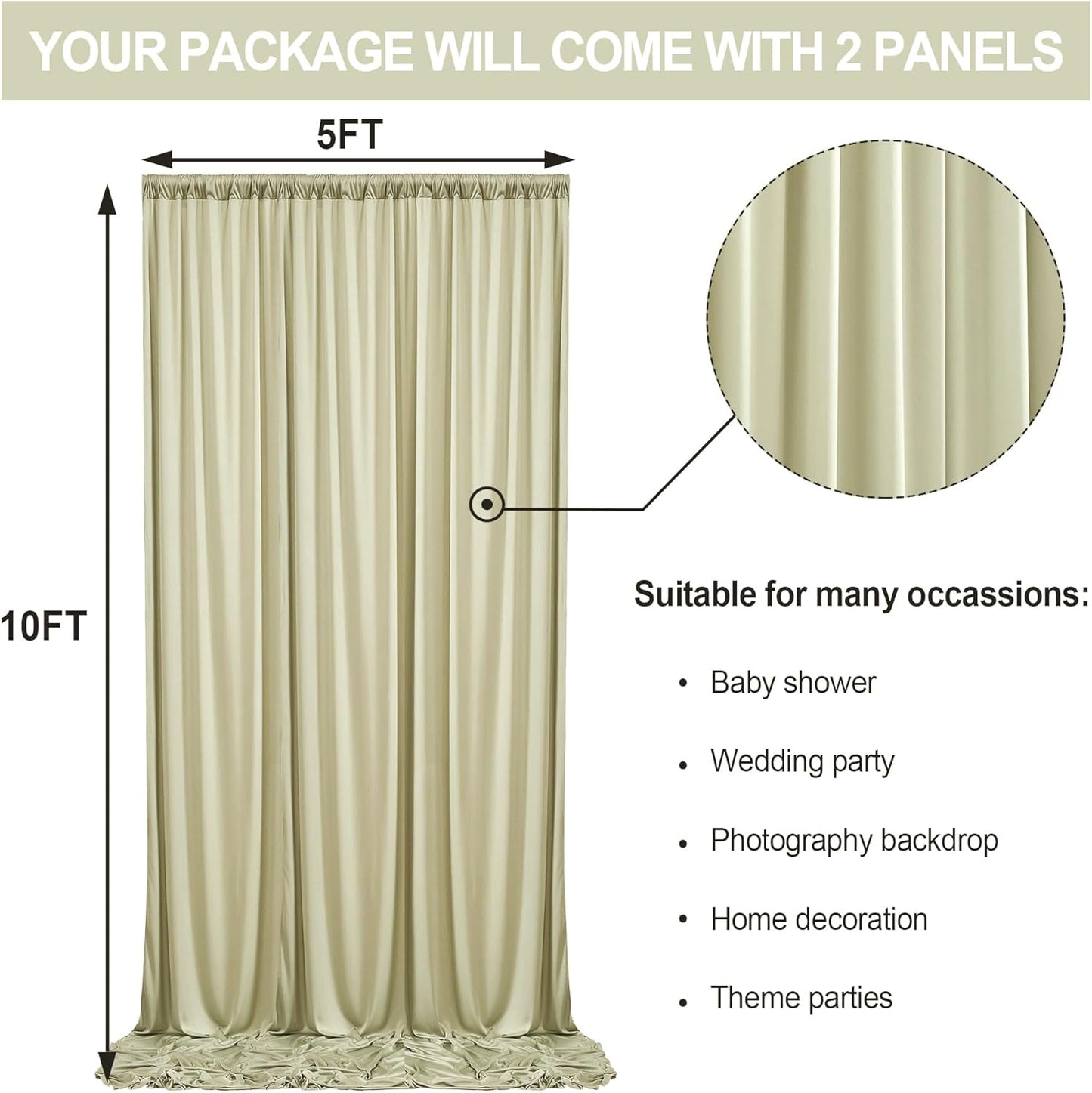 10 ft x 10 ft Wrinkle Free Sage Green Backdrop Curtain for Parties, Thick Green Polyester Photo Backdrop Drapes for Baby Shower Wedding Engagement Birthday Party Backdrop Stand,5ft x 10ft 2 Panels