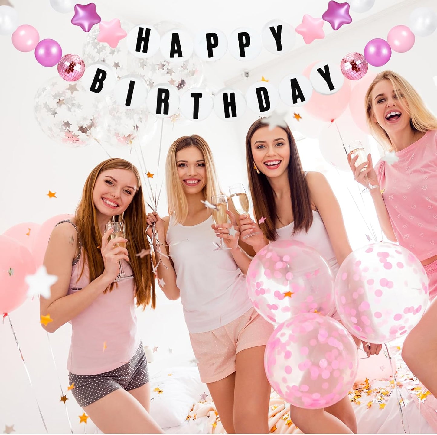 Giant Friendship Bracelet Garland Kit, DIY Birthday Banner with Letters Ball Jumbo Customizable Friendship Bracelet Decor for Halloween Christmas Wedding Party(White, Pink)