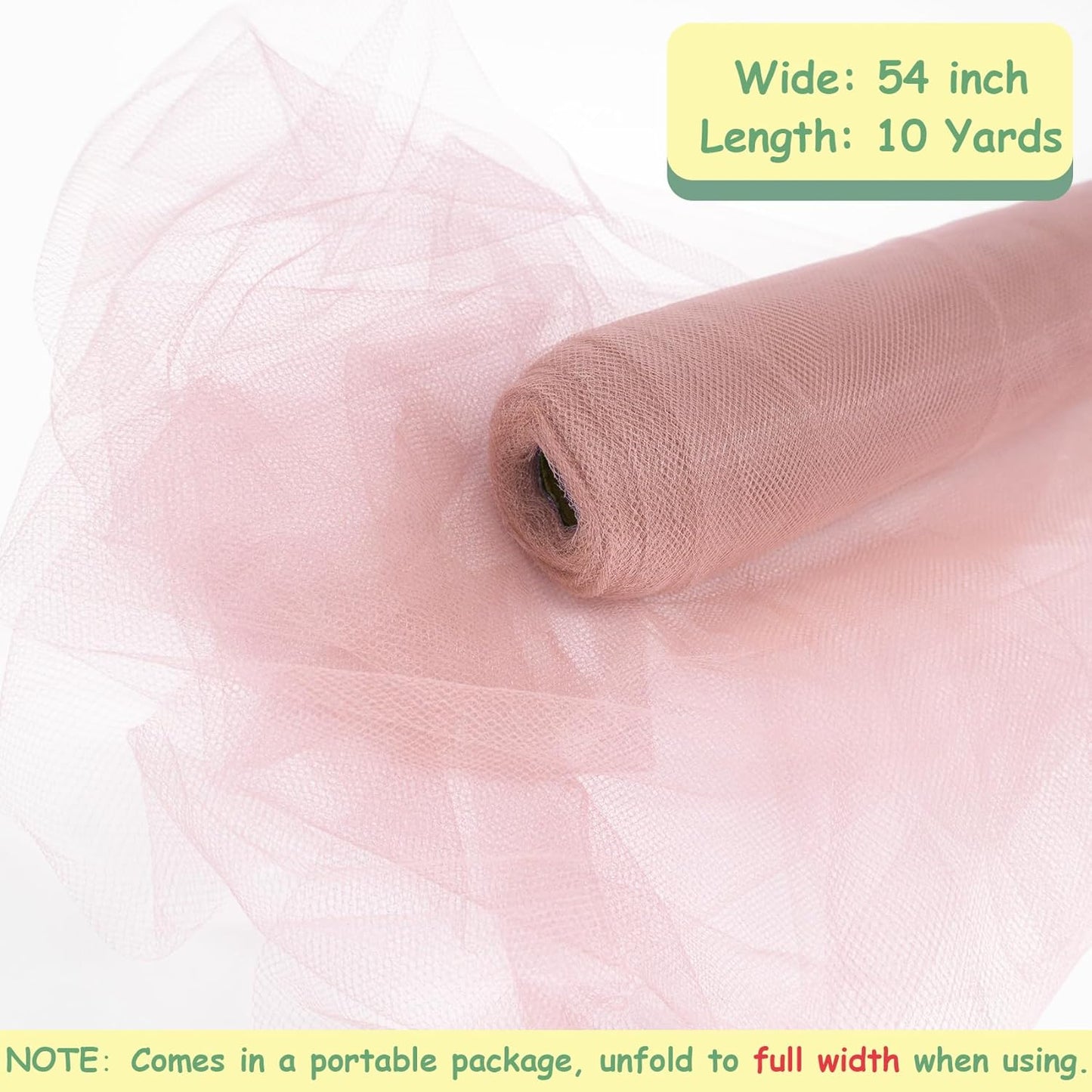 Tulle Fabric Rolls, 54 Inch by 10 Yards (30 ft) Tulle Ribbon for Wedding Party Decoration Sheer Fabric Spool Bolt, Ceiling Decor, Tutu Skirt, Christmas Gift Wrapping, Soft & Drape (Dusty Rose)