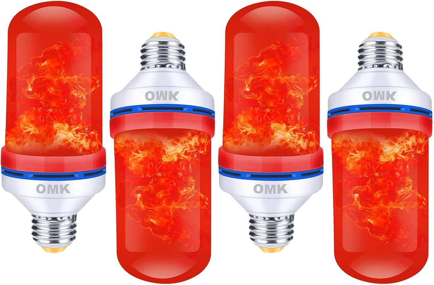 OMK Flame Light Bulb Christmas Decor (4 Pack) Red Color Led Flickering Fire Simulated Lamps 3W Energy Efficient Fire Lights for Indoor Outdoor Holiday Decoration Gifts