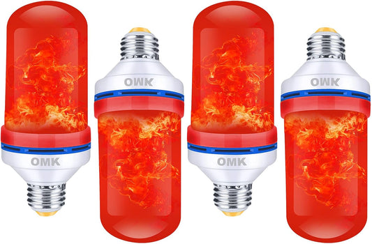 OMK Flame Light Bulb Christmas Decor (4 Pack) Red Color Led Flickering Fire Simulated Lamps 3W Energy Efficient Fire Lights for Indoor Outdoor Holiday Decoration Gifts