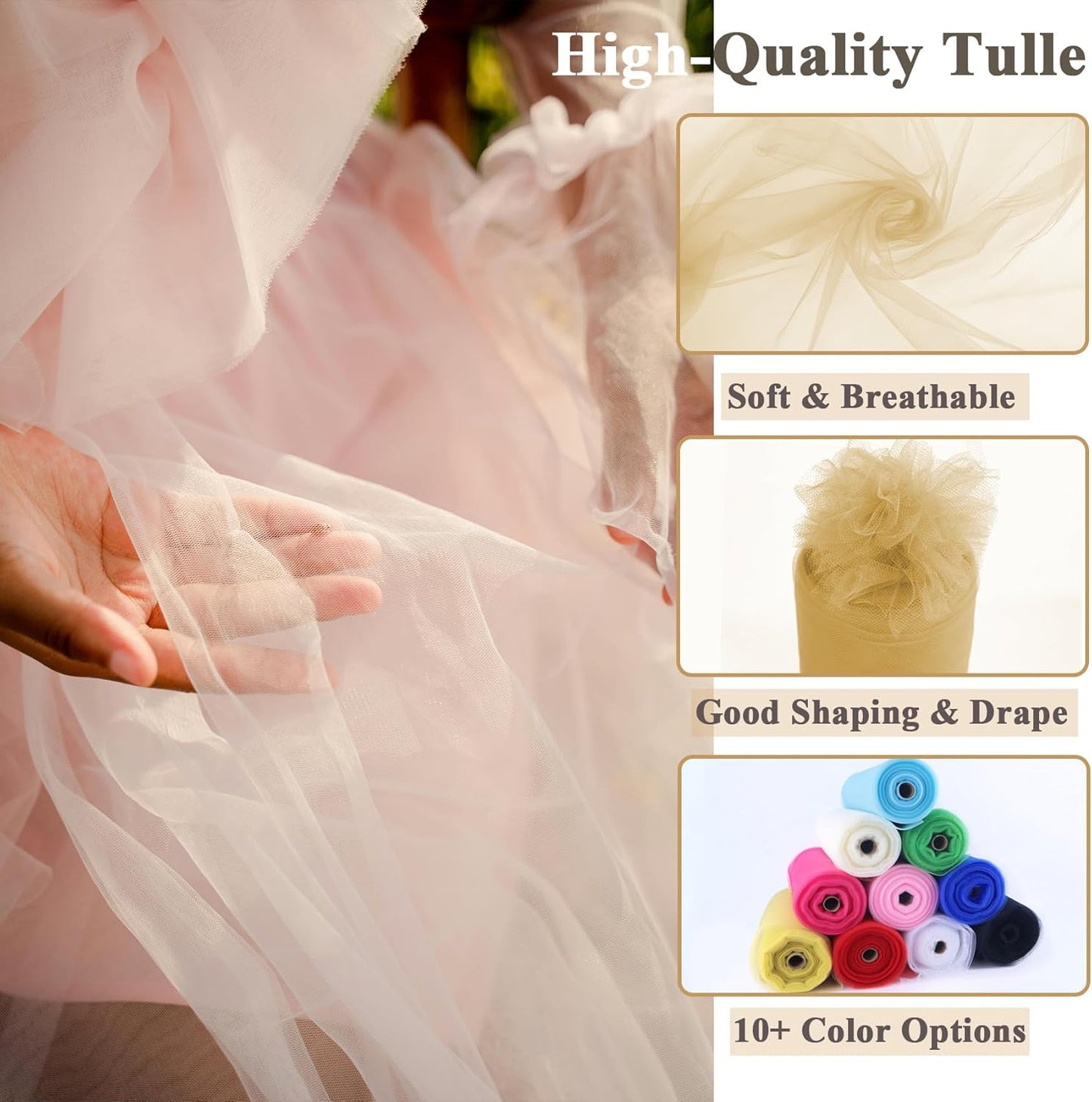 Dull Gold Yellow Tulle Fabric Rolls 54 Inch x 10 Yards Large Mesh Tull Bolt for Wedding, Garden Netting, Tutu Skirt, Party Decoration and Craft Supplies