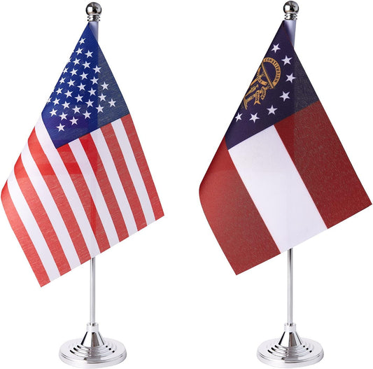 ZXvZYT 2 Pack American US Georgia flag USA Georgia GA State table flag,Small Mini United States Desk Flags With Stand Base,for U.S. States Party Events Celebration Decorations Supplies