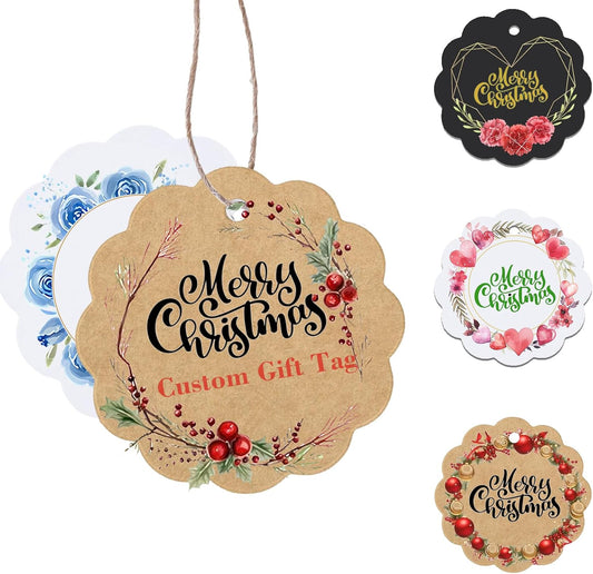 Personalized Gift Tags, Custom Hang Tags with Your Business Logo Small Card Party Decoration Paper Gift Tags for Birthday Wedding Christmas