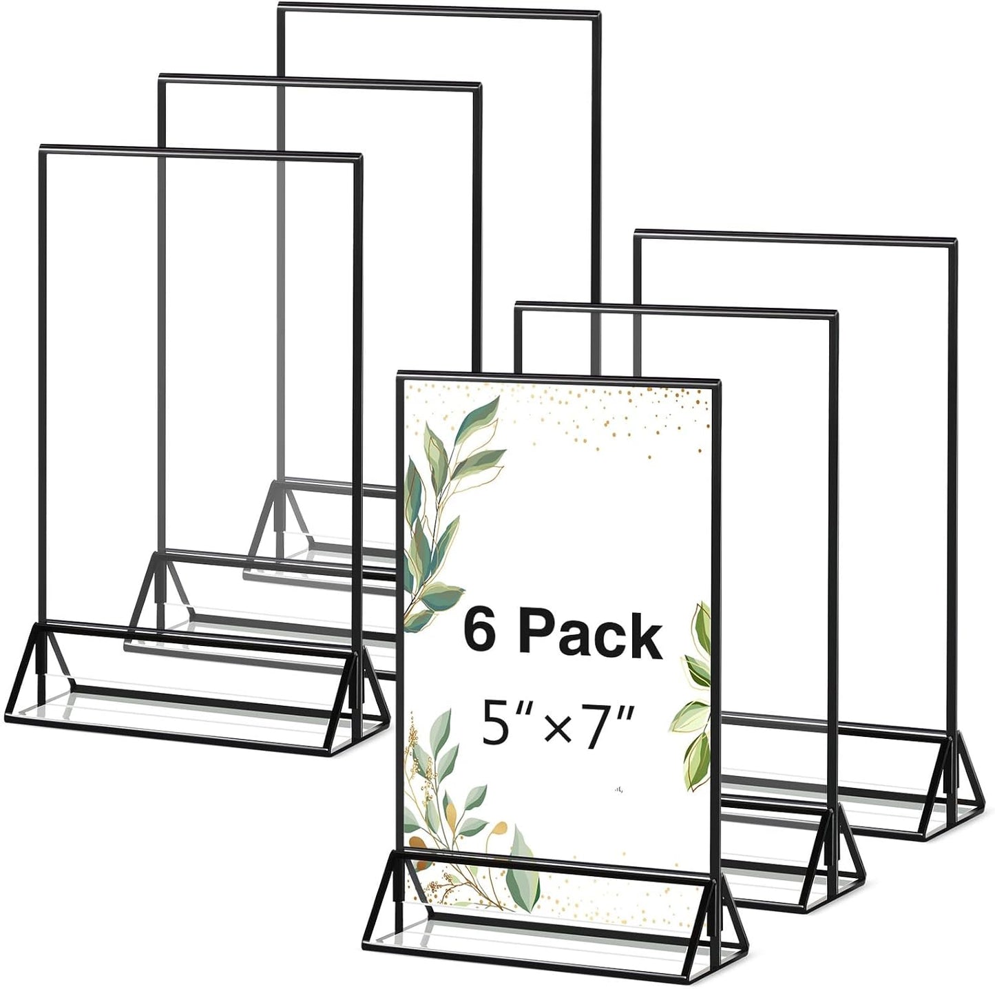 Zonon Acrylic Sign Holder 5x7, 6 Pack Vertical Double Sided Menu Display Stand with Borders, Double Sided Wedding Table Menu Holders Picture Frames for Restaurant, Christmas Party(5 x 7 Inch)