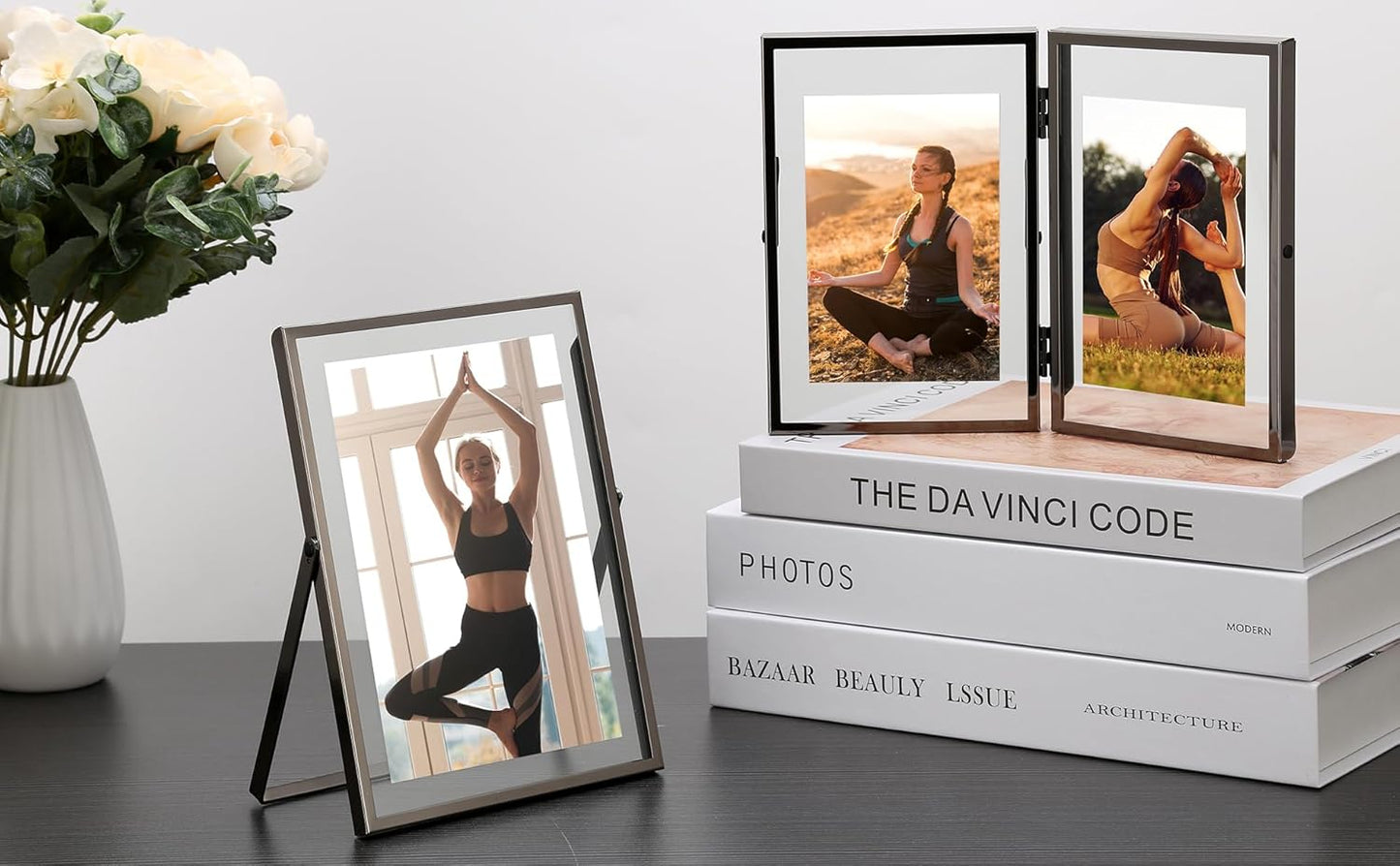7x9'' Double Floating Frame Black For Photo Sizes 3.5x5'',4x 6'', 5x7'',6x8''For Tabletop/Shelf Photo Frame,Gift for Wedding,Thanksgiving,Christmas,Birthady,Home or Office Decor.